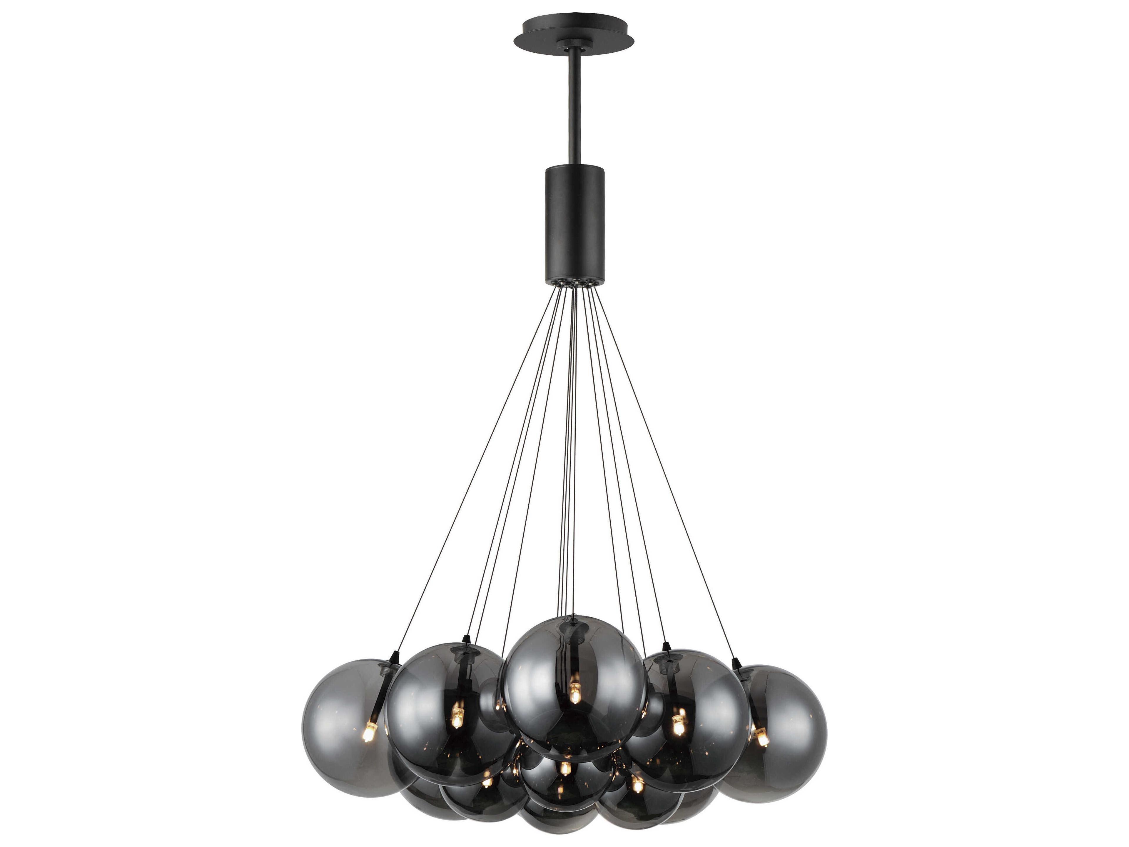 Burst 12-Light Black Glass LED Globe Pendant