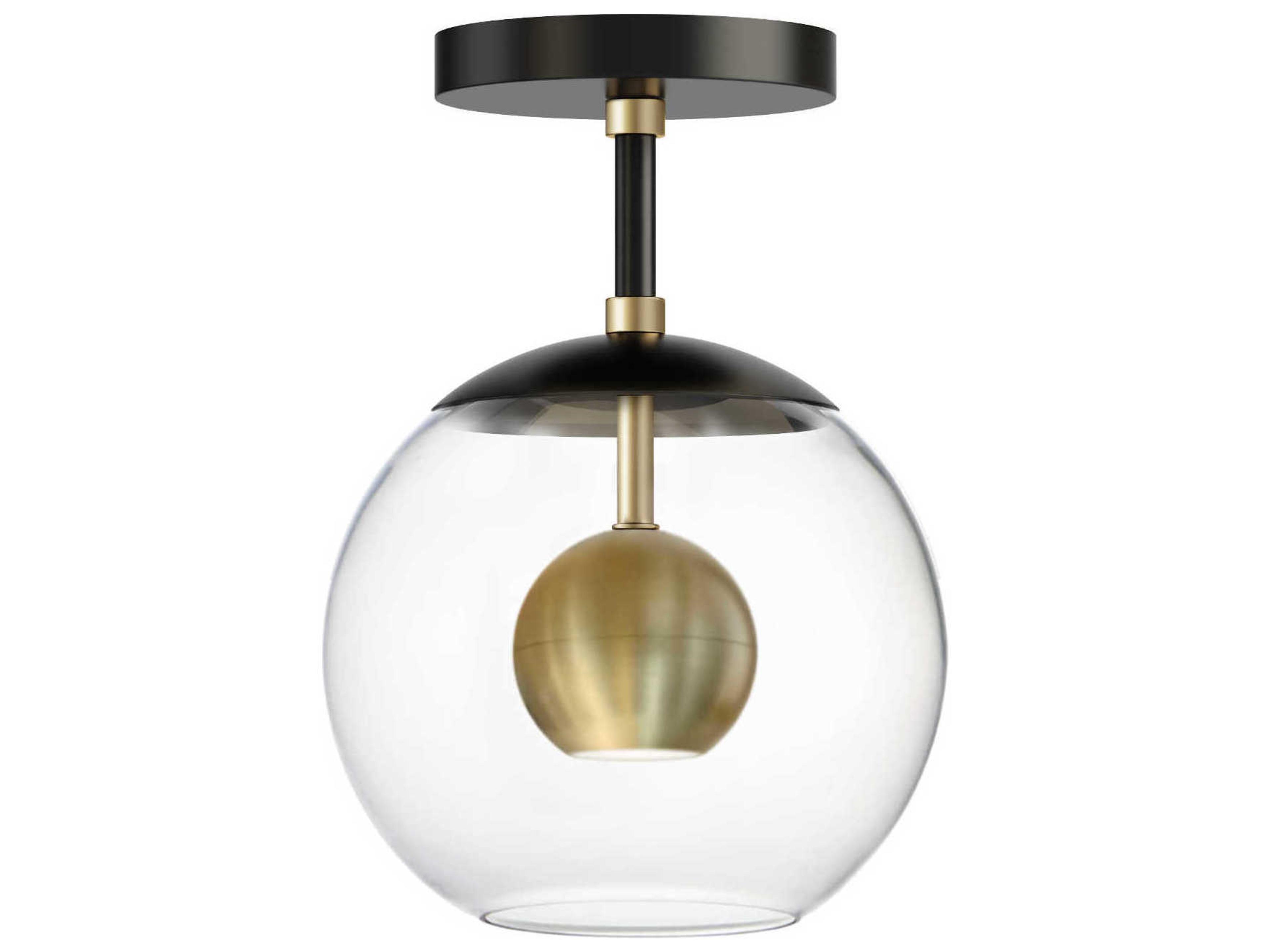 1-Light Black Natural Aged Brass Glass LED Globe Linear Semi Flush Mount