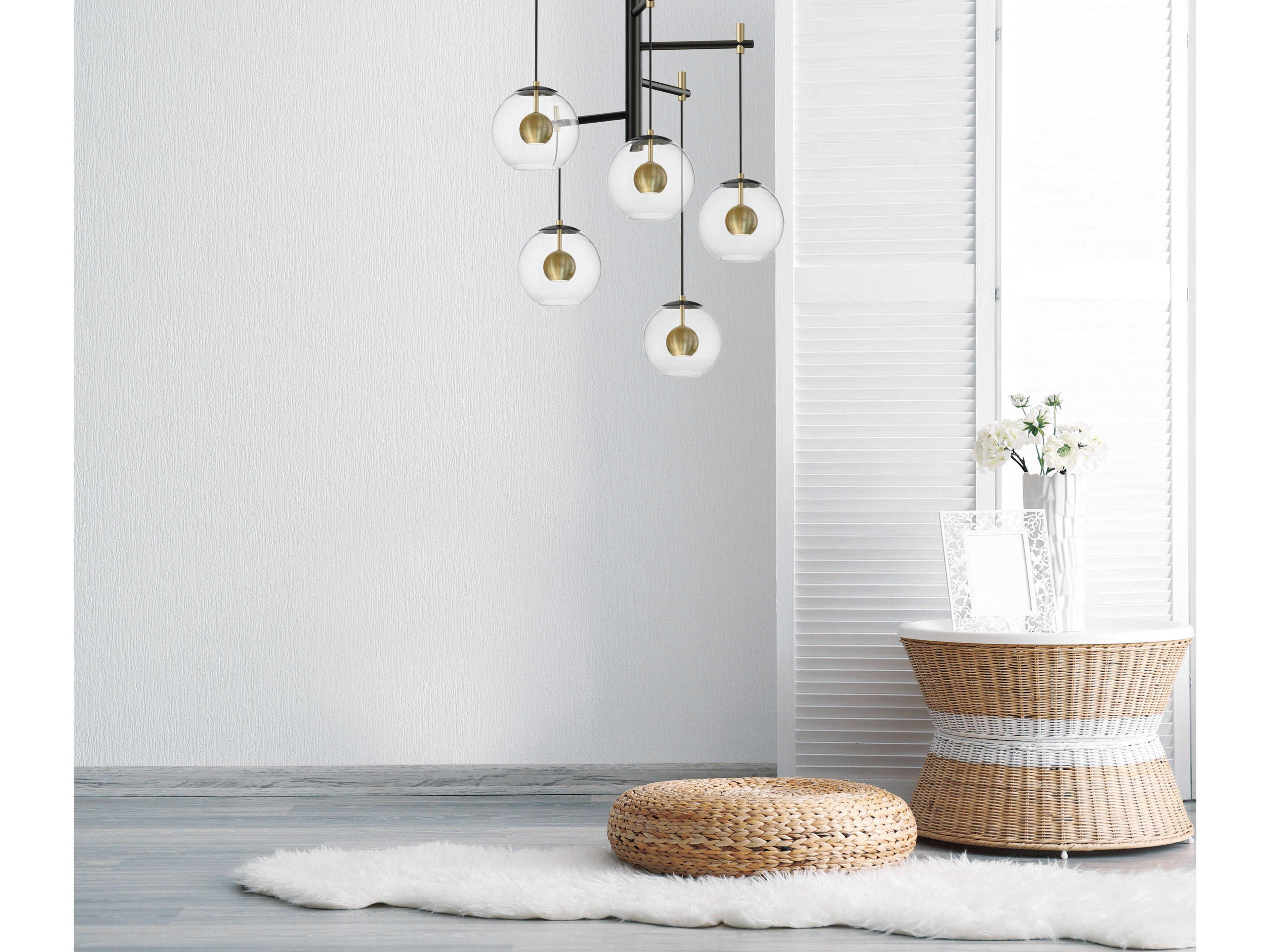 ET2 Nucleus 5-Light Black Natural Aged Brass Glass LED Globe Linear Pendant