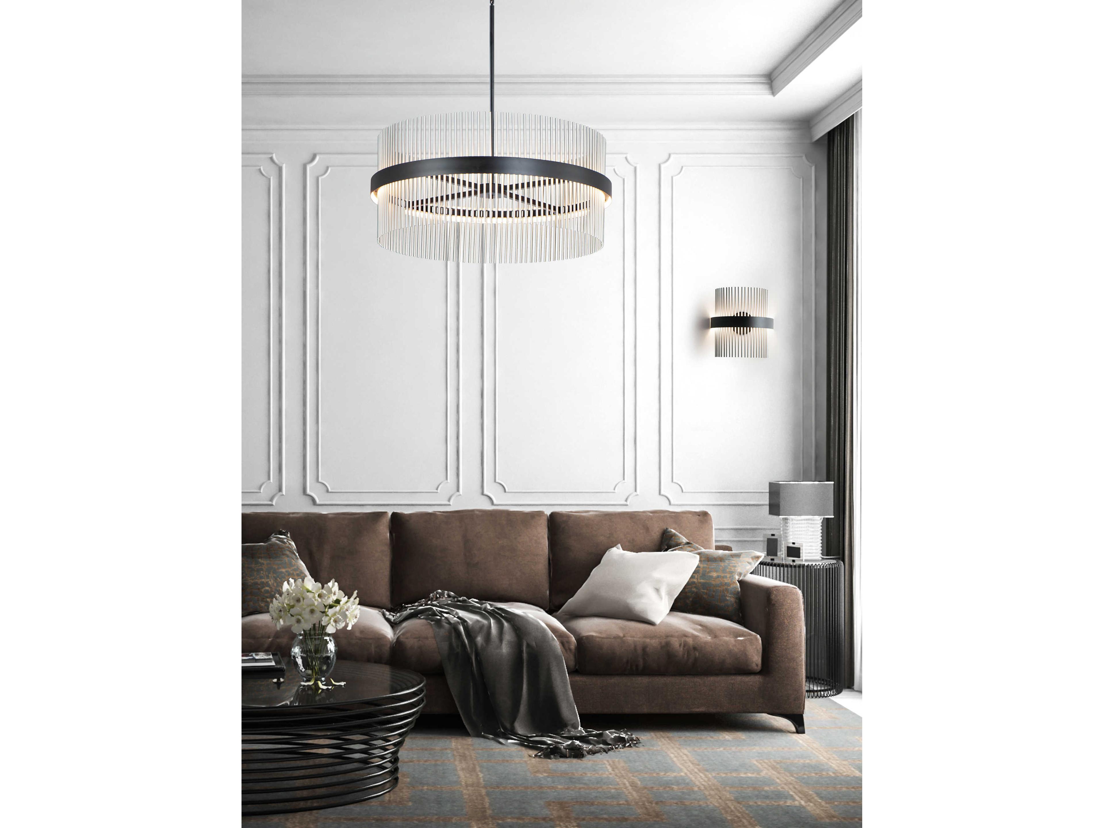 ET2 Chimes 2-Light Black Satin Nickel LED Drum Pendant