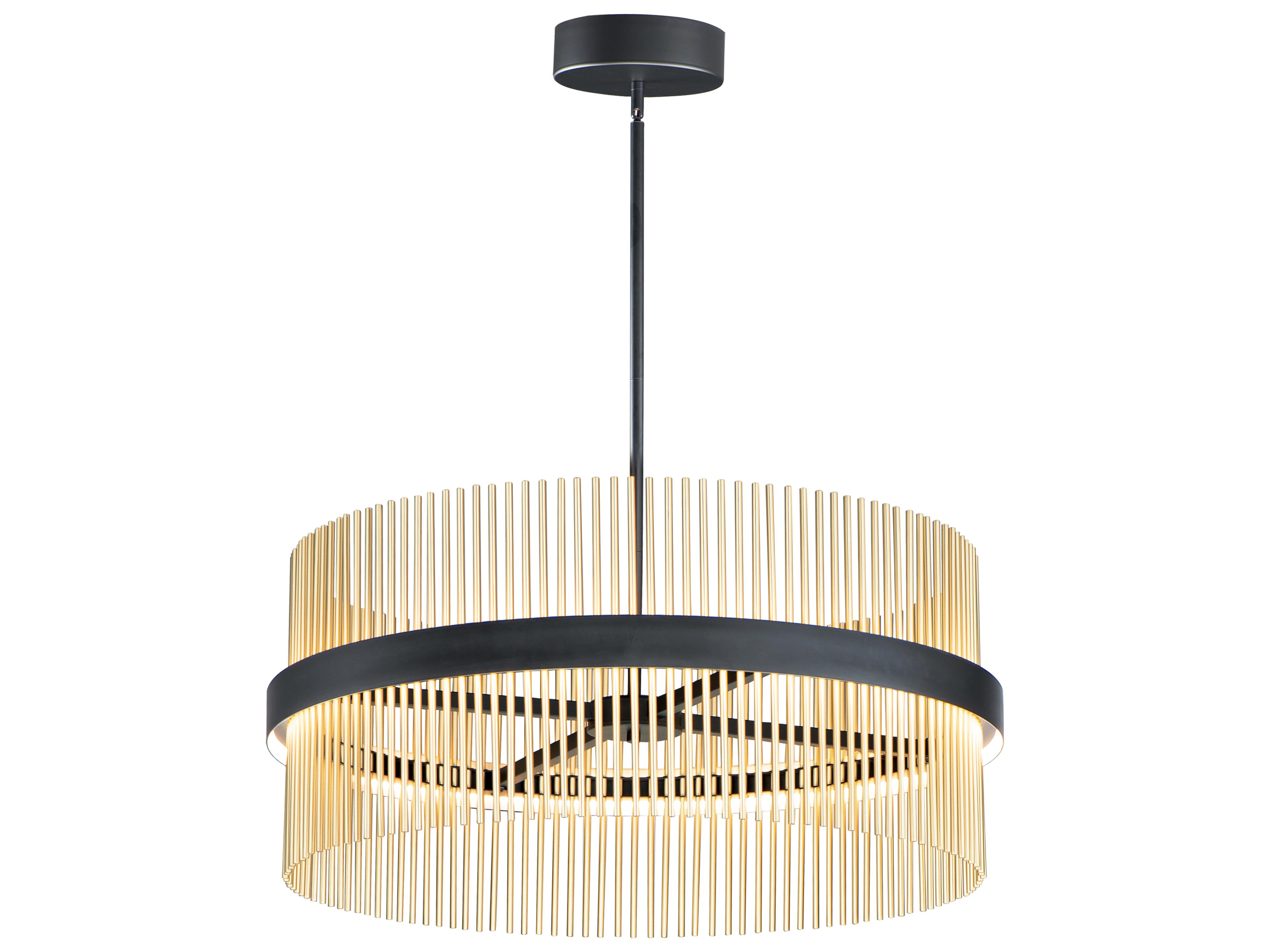 Chimes 2-Light Black Satin Brass Drum Pendant