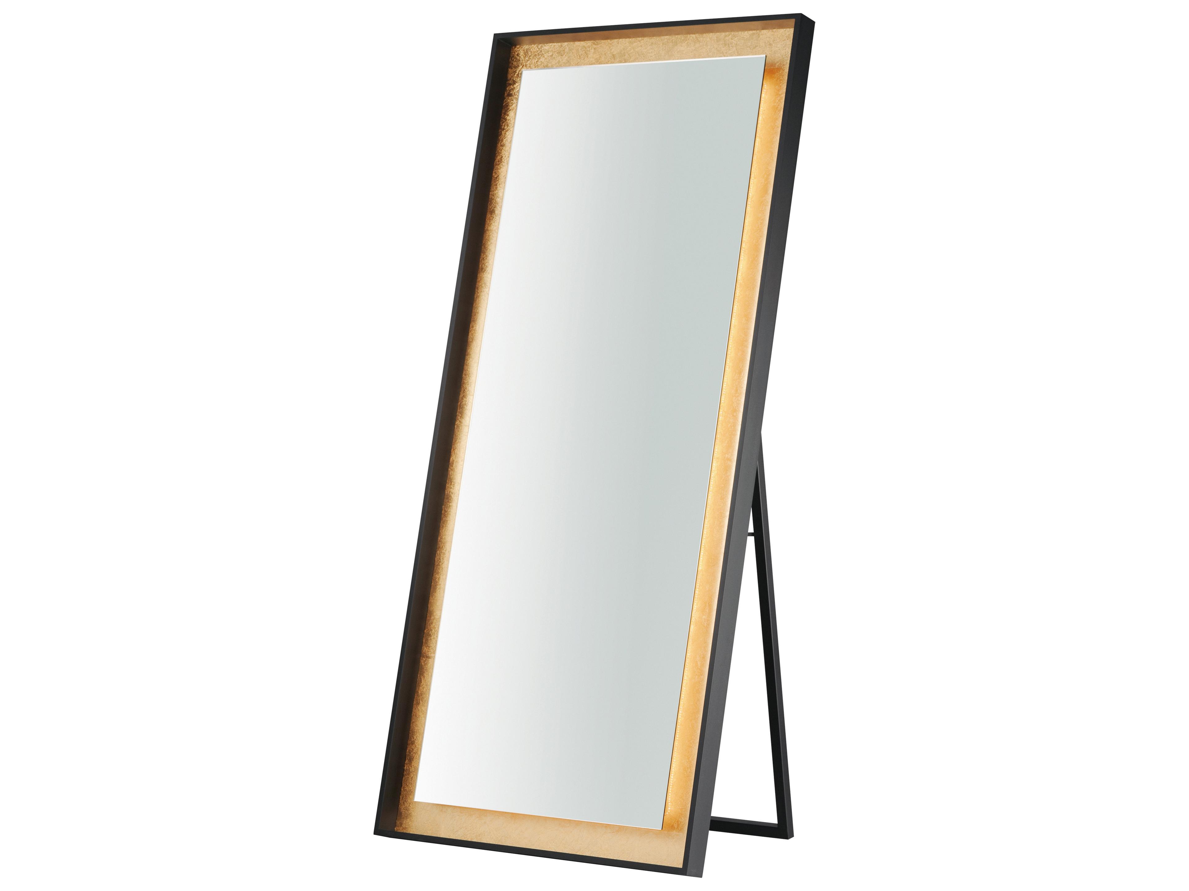 Floating Gold Leaf Black Rectangular Floor Mirror