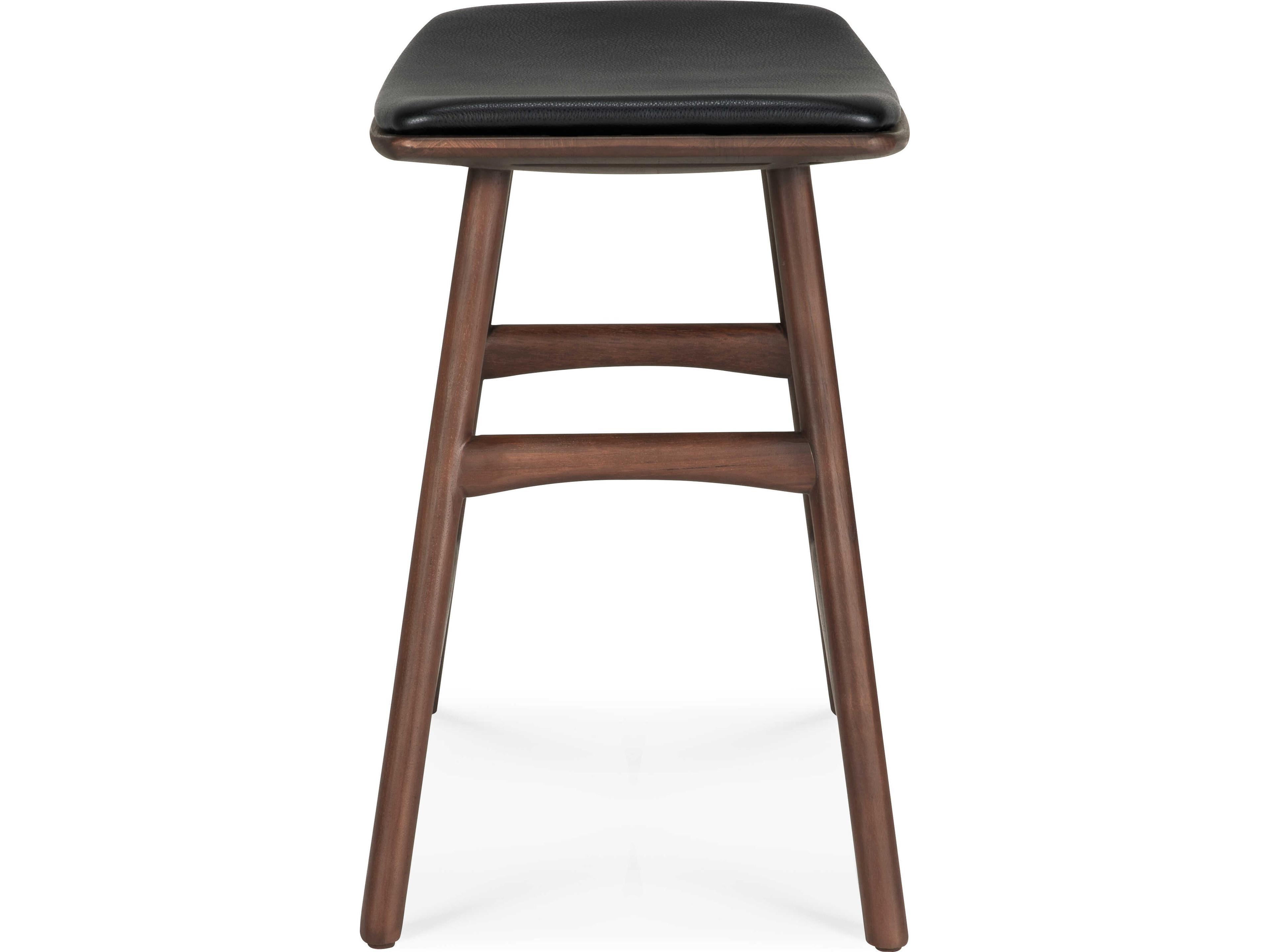 Ethnicraft Osso Teak Brown and Black Leather Stool