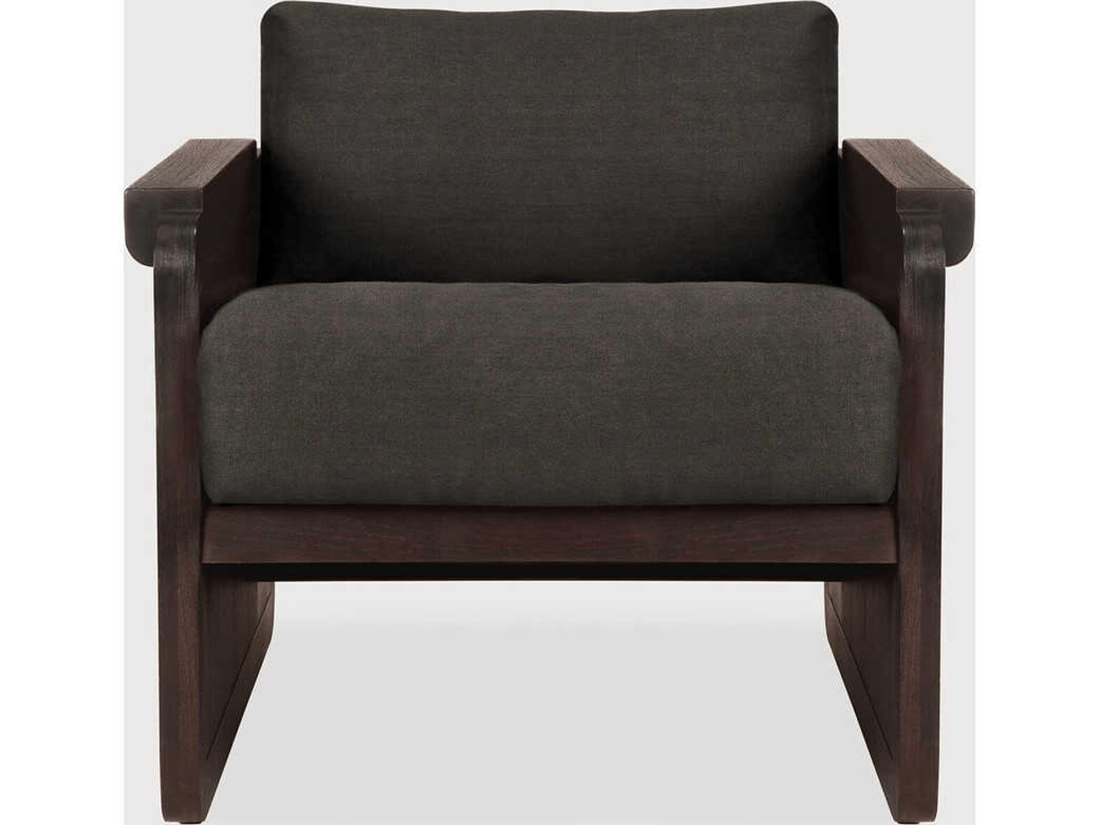 Ethnicraft Panel Teak Dark Brown and Grey Linen Lounge Chair