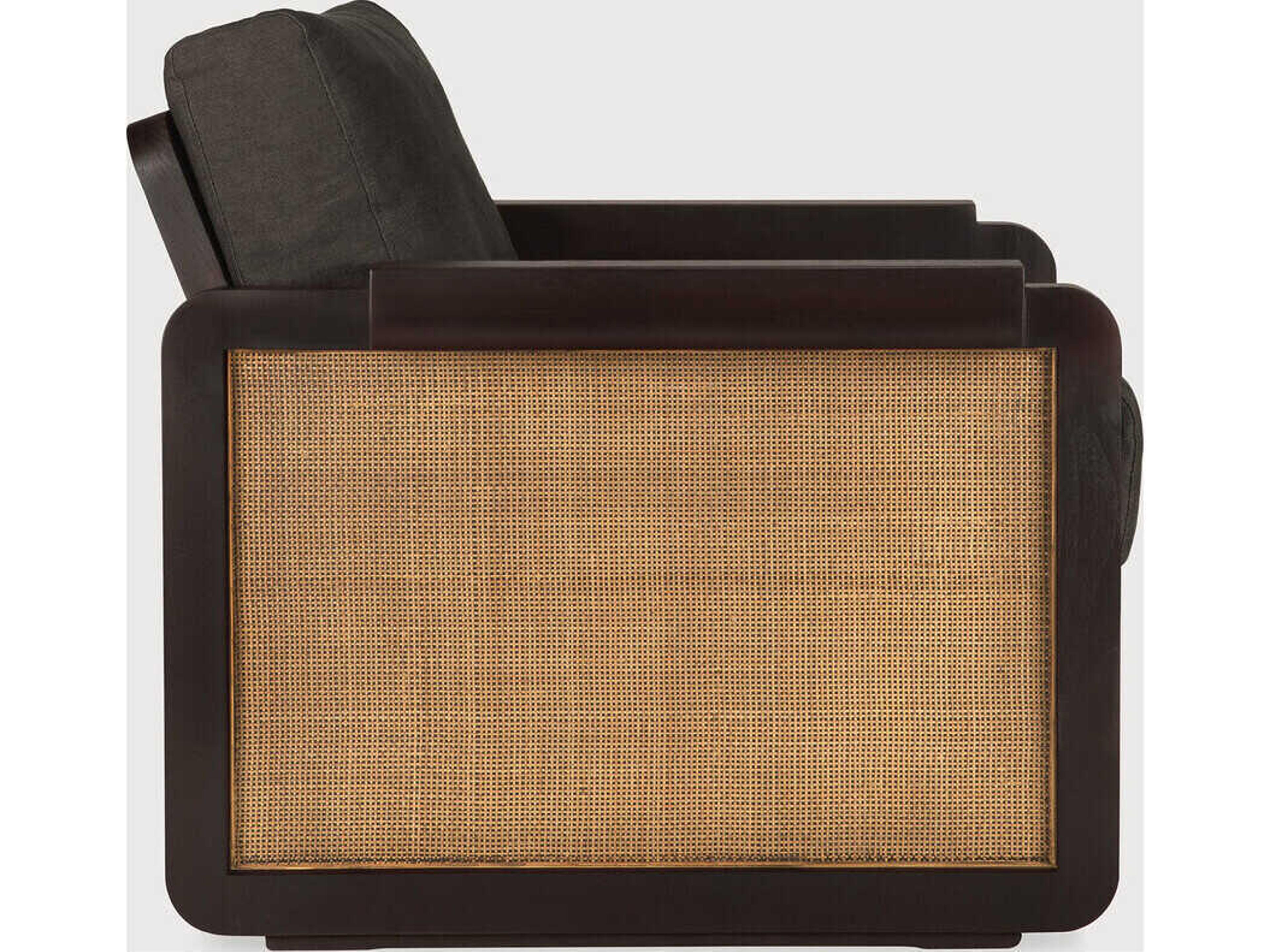 Ethnicraft Panel Teak Dark Brown and Grey Linen Lounge Chair