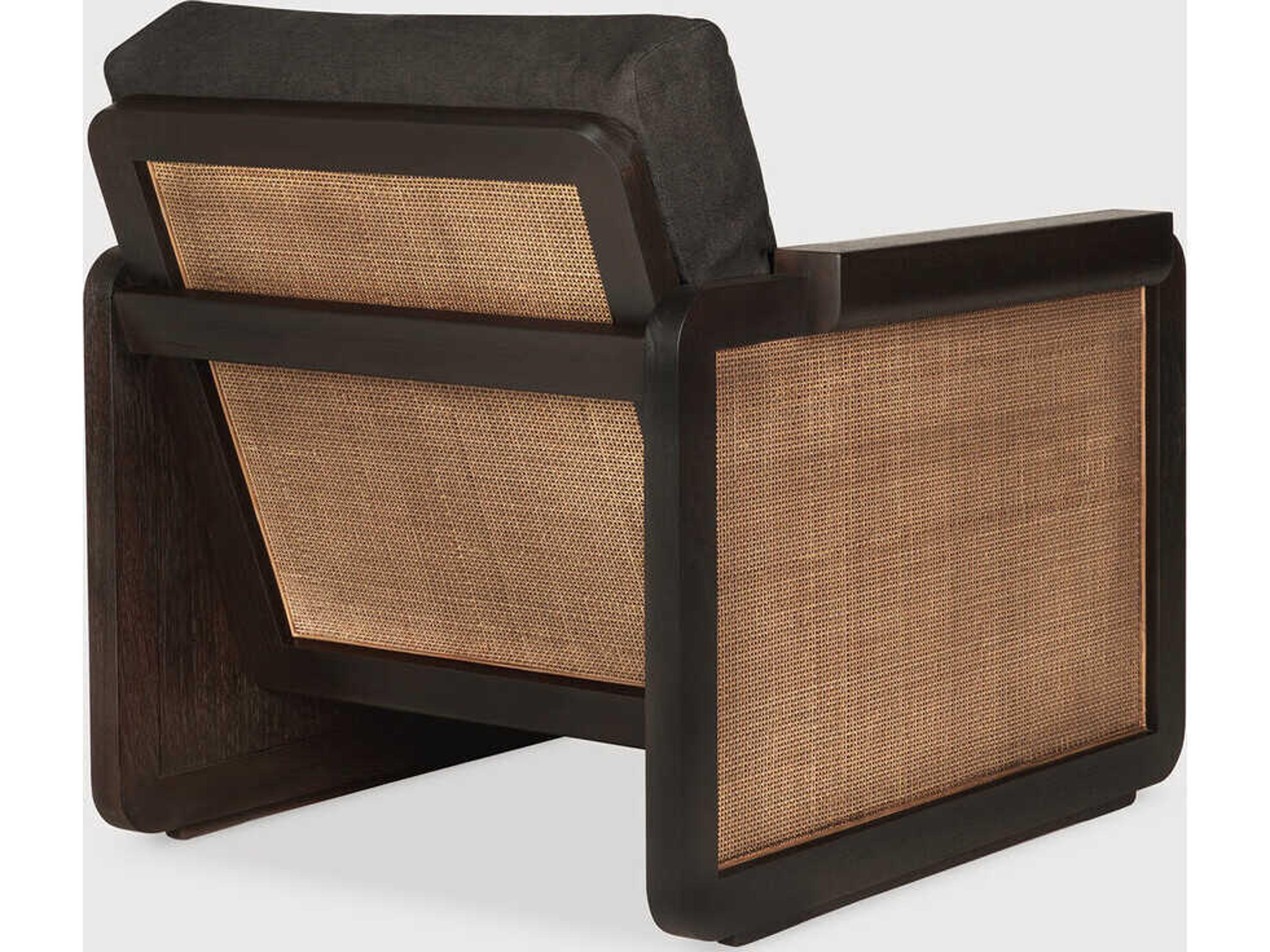 Ethnicraft Panel Teak Dark Brown and Grey Linen Lounge Chair