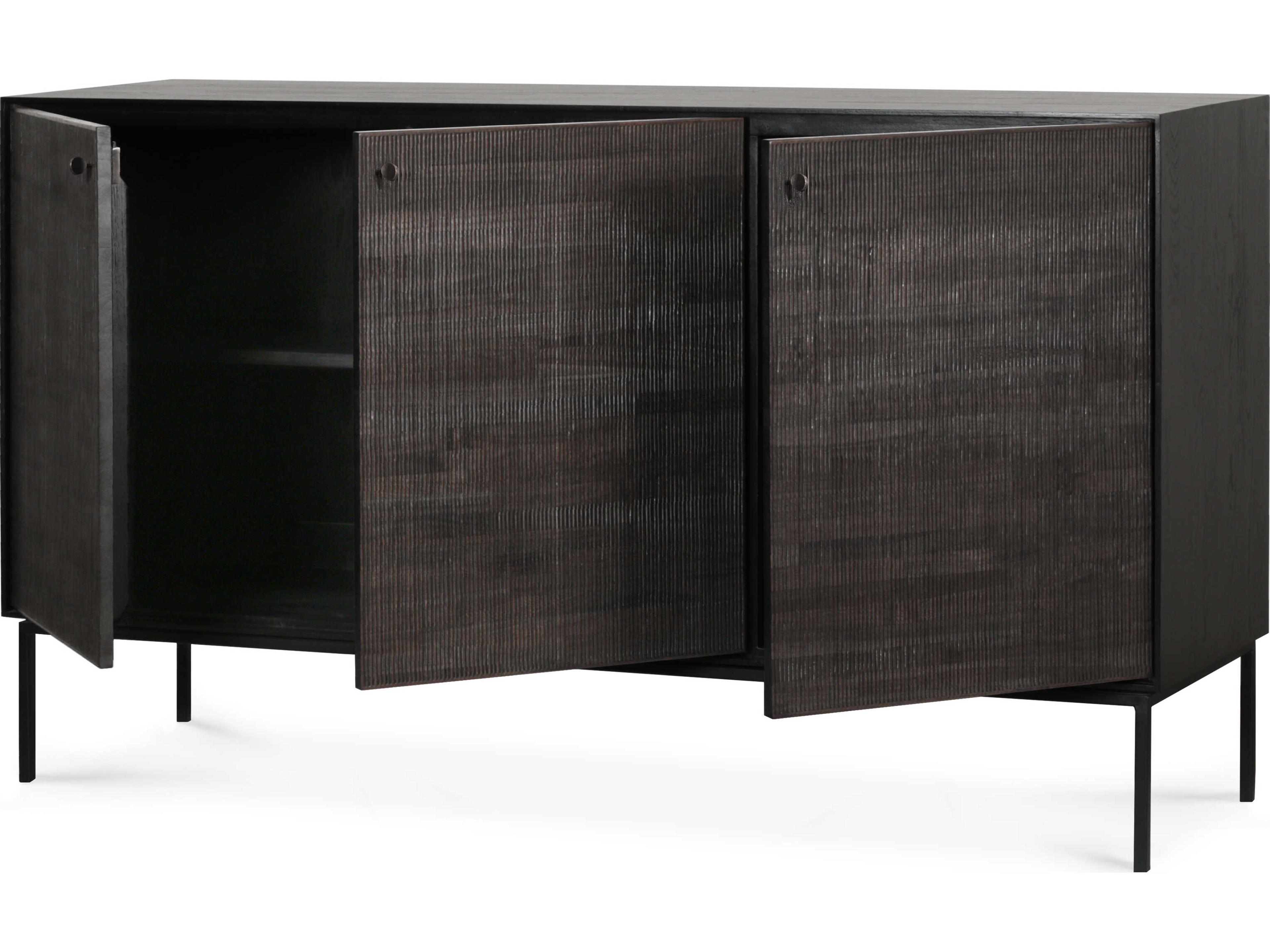 Ethnicraft Grooves Teak Black Sideboard