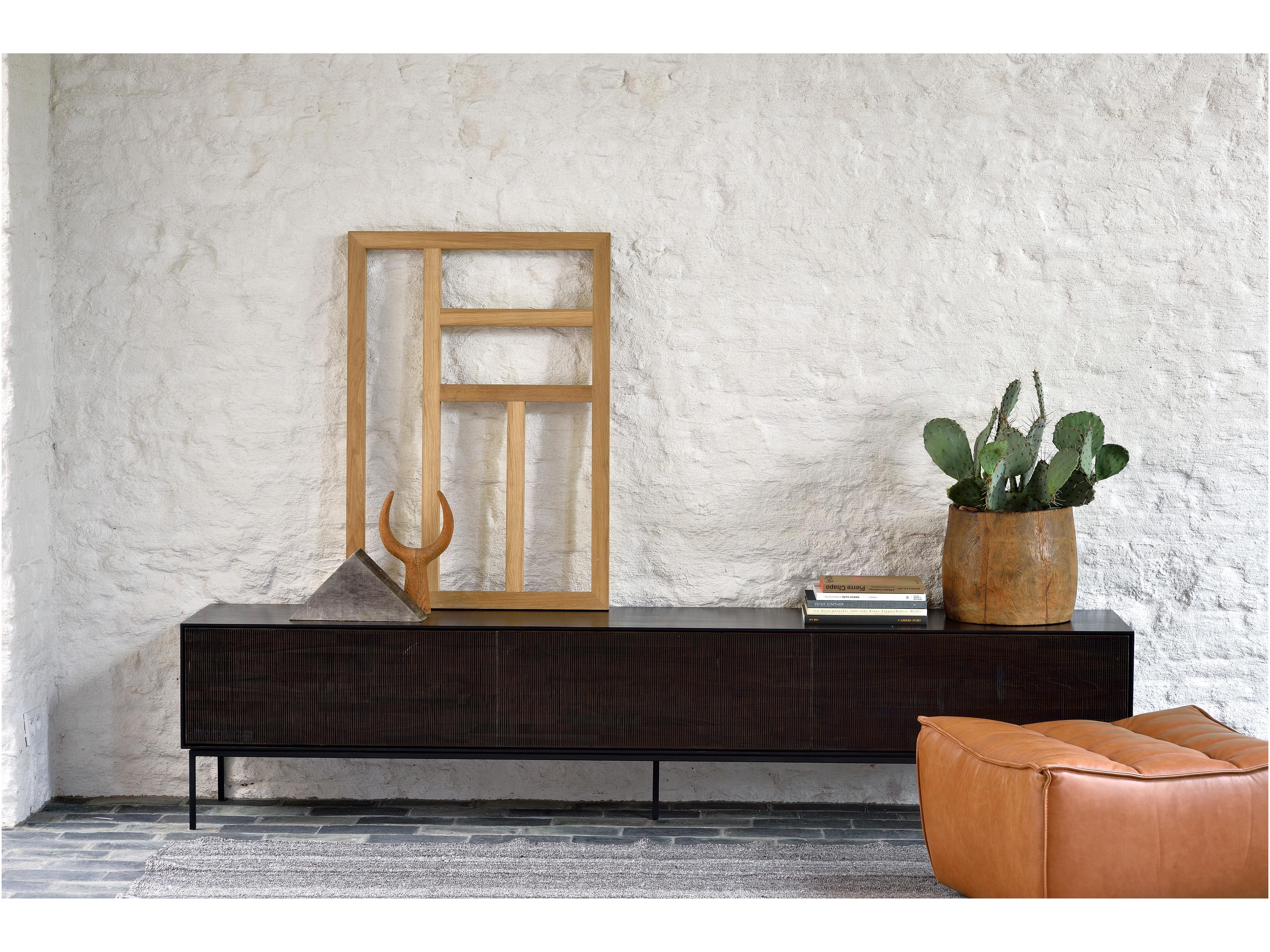 Ethnicraft Grooves Teak Black Tv Cupboard