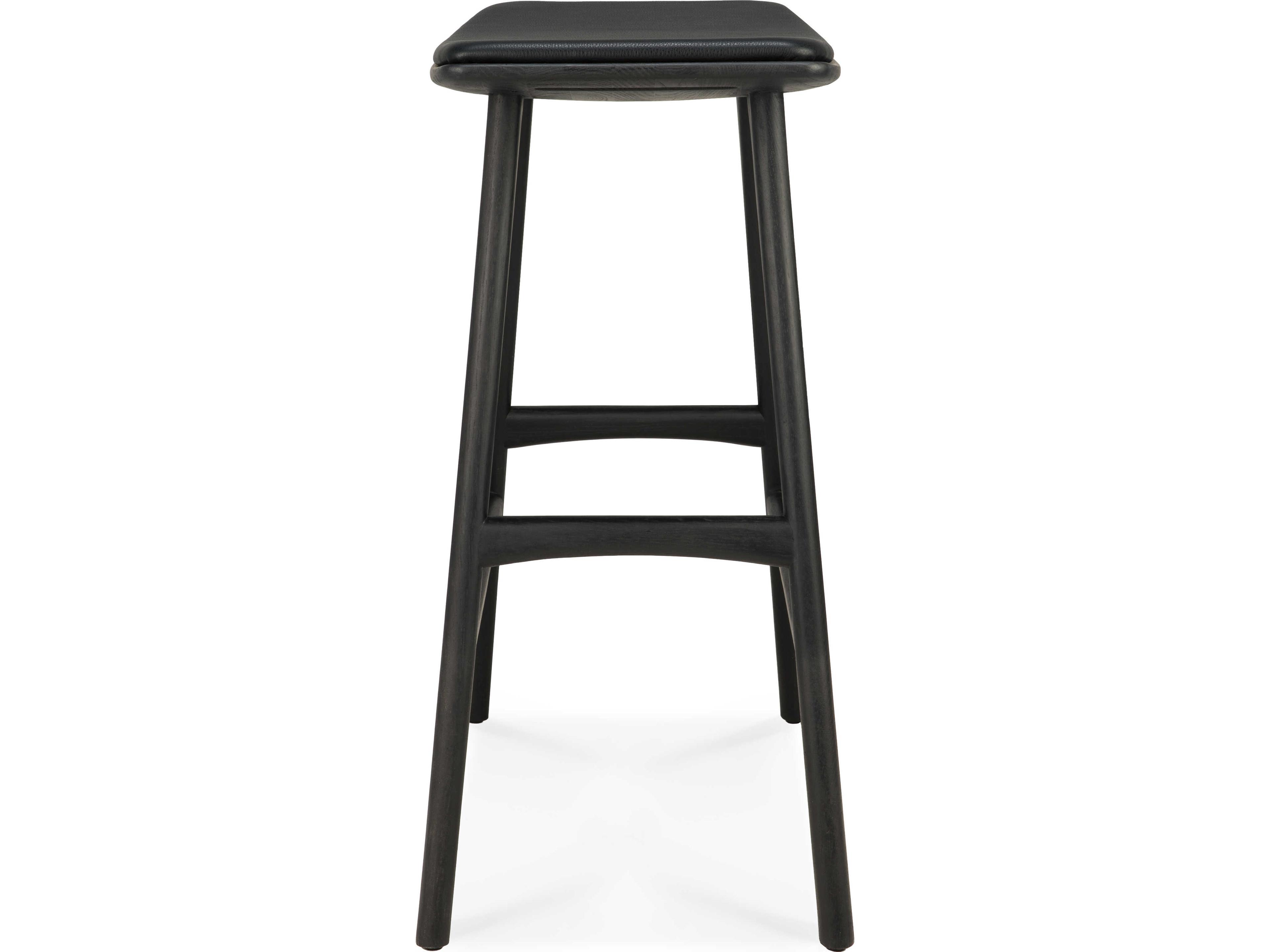 Ethnicraft Osso Oak Black and Black Leather Counter Stool