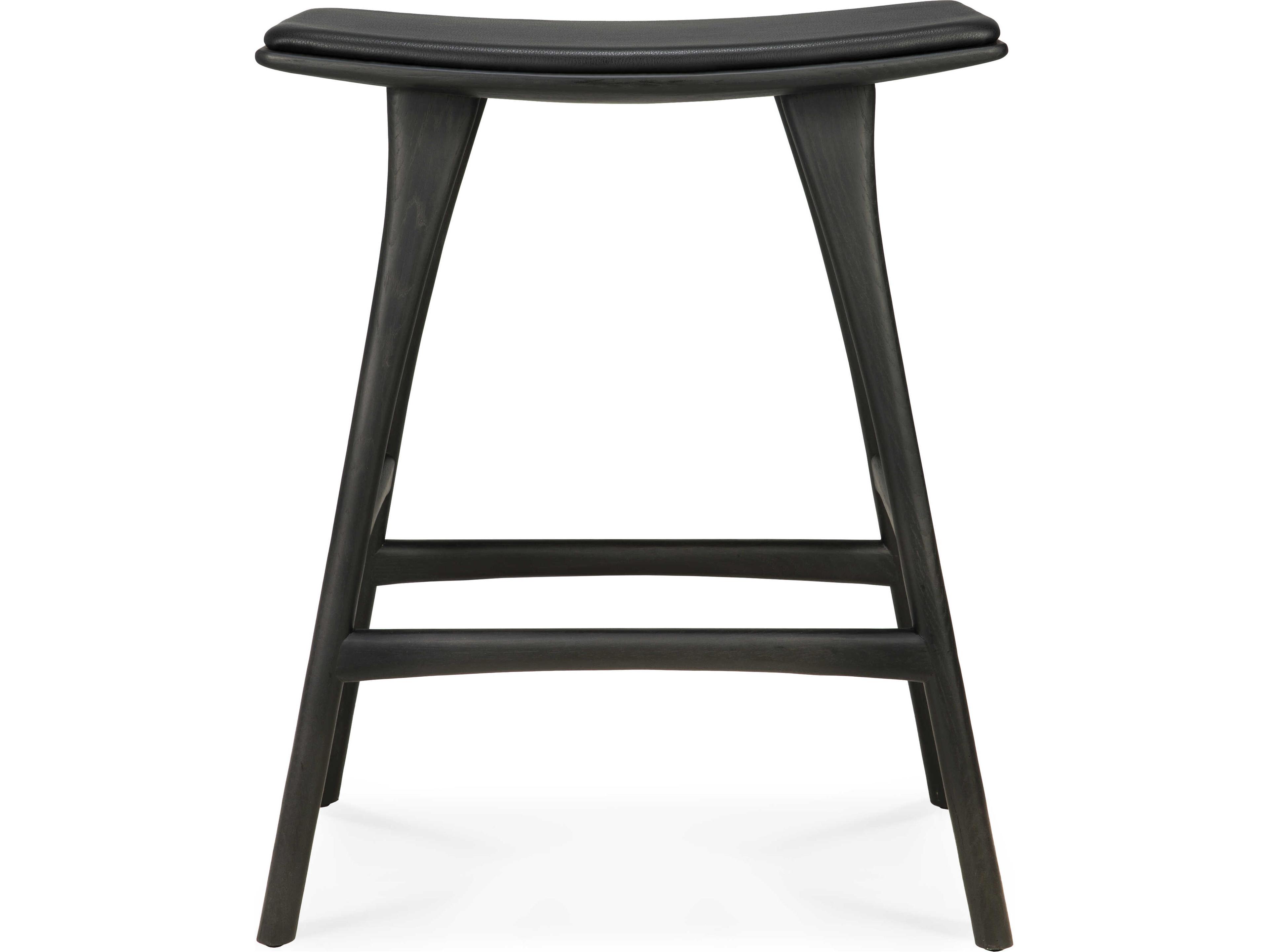 Ethnicraft Osso Oak Black and Black Leather Counter Stool