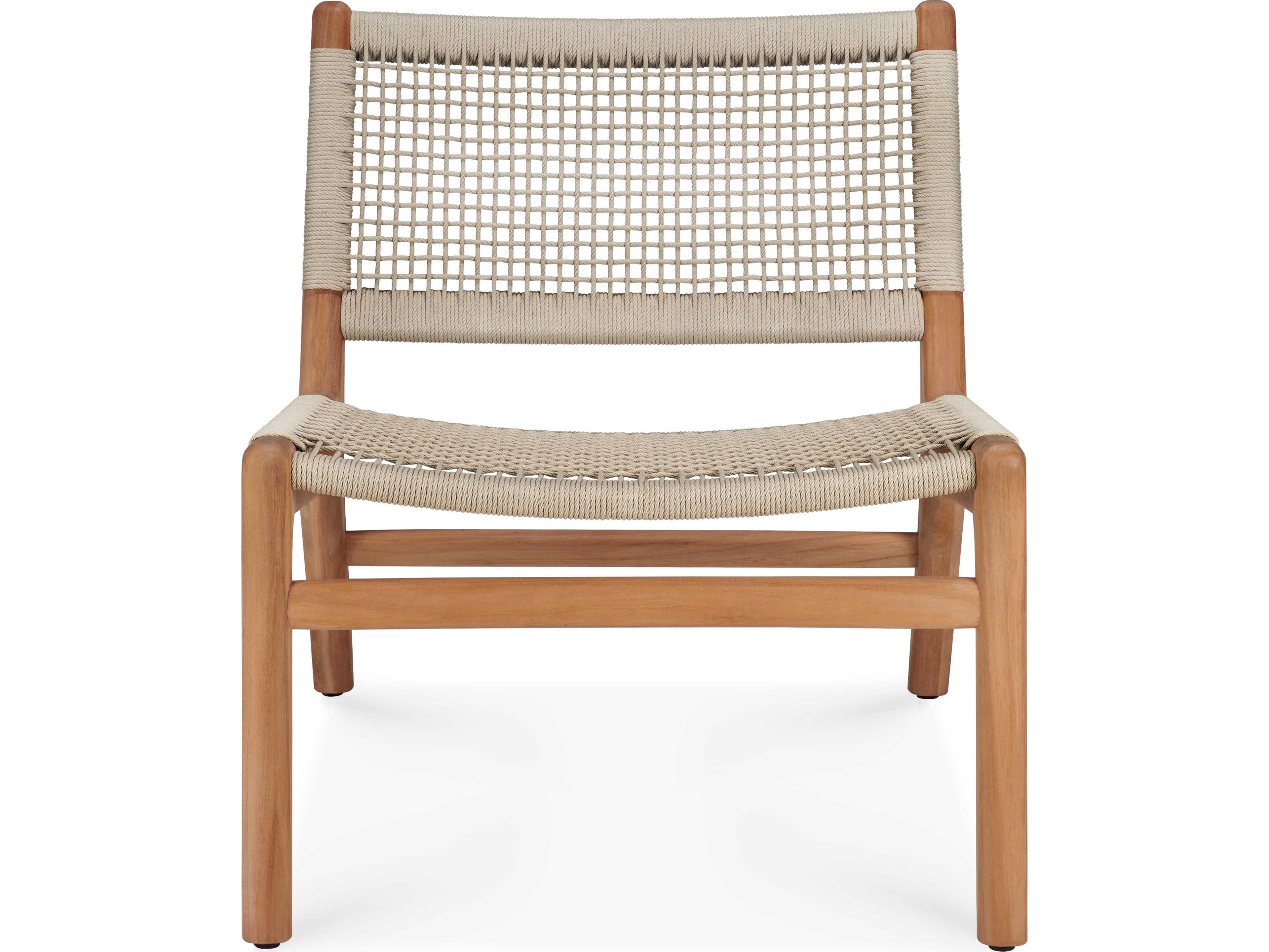 Ethnicraft Outdoor Jack Teak And Beige Weave Woven Lounge Chair