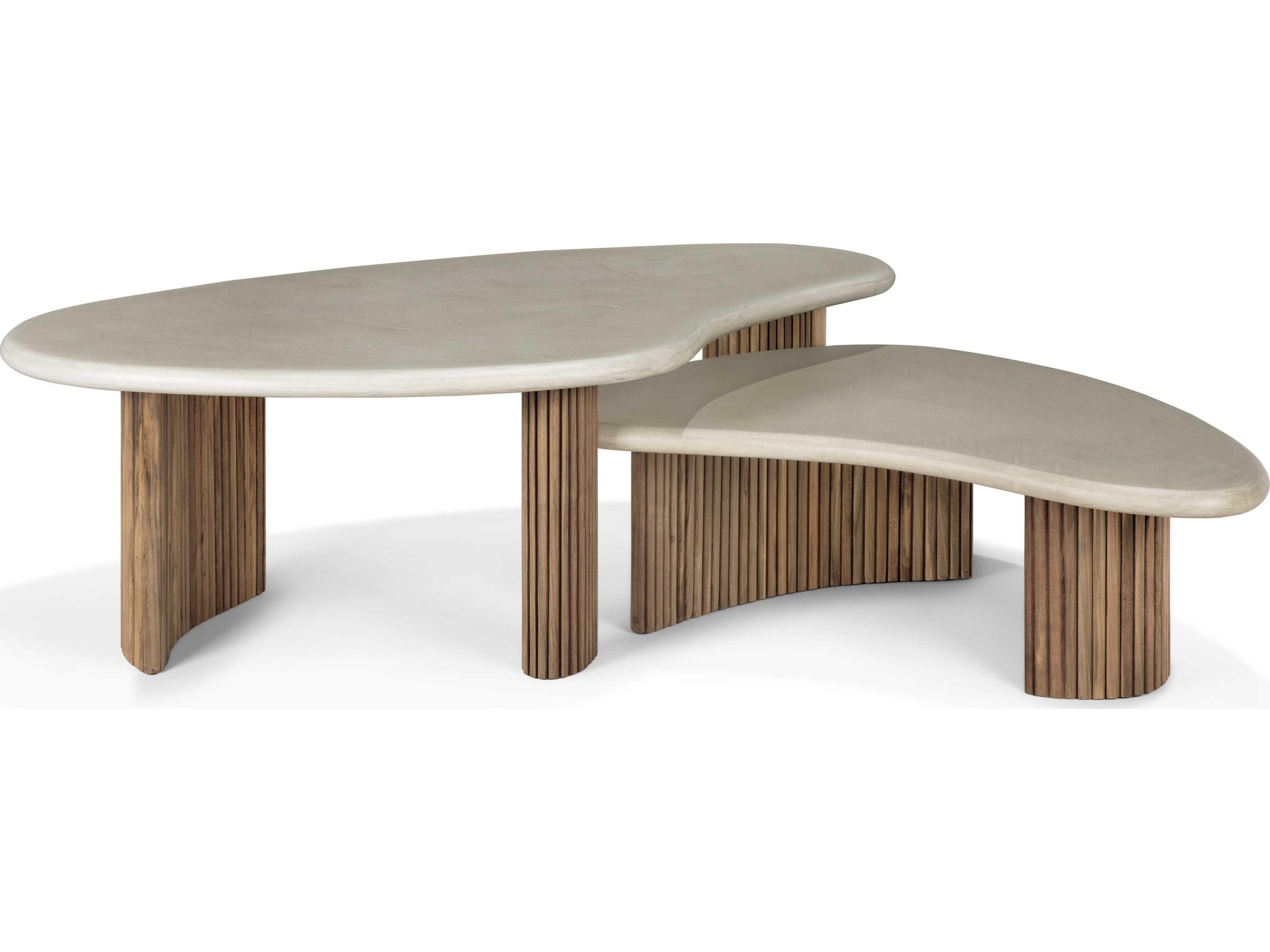 Ethnicraft Outdoor Boomerang Concrete And Reclaimed Teak Coffee Table