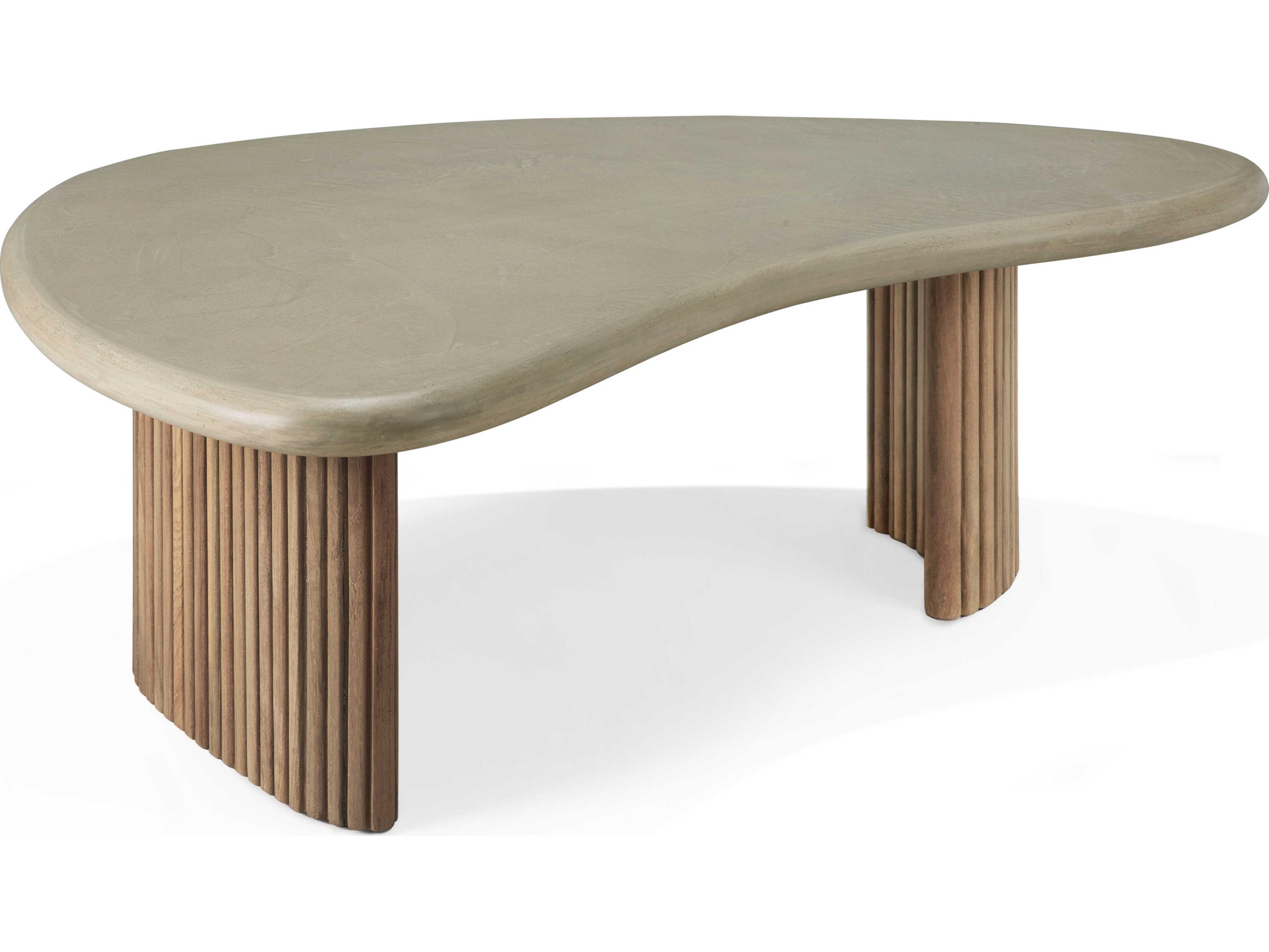 Ethnicraft Outdoor Boomerang Concrete And Reclaimed Teak Coffee Table