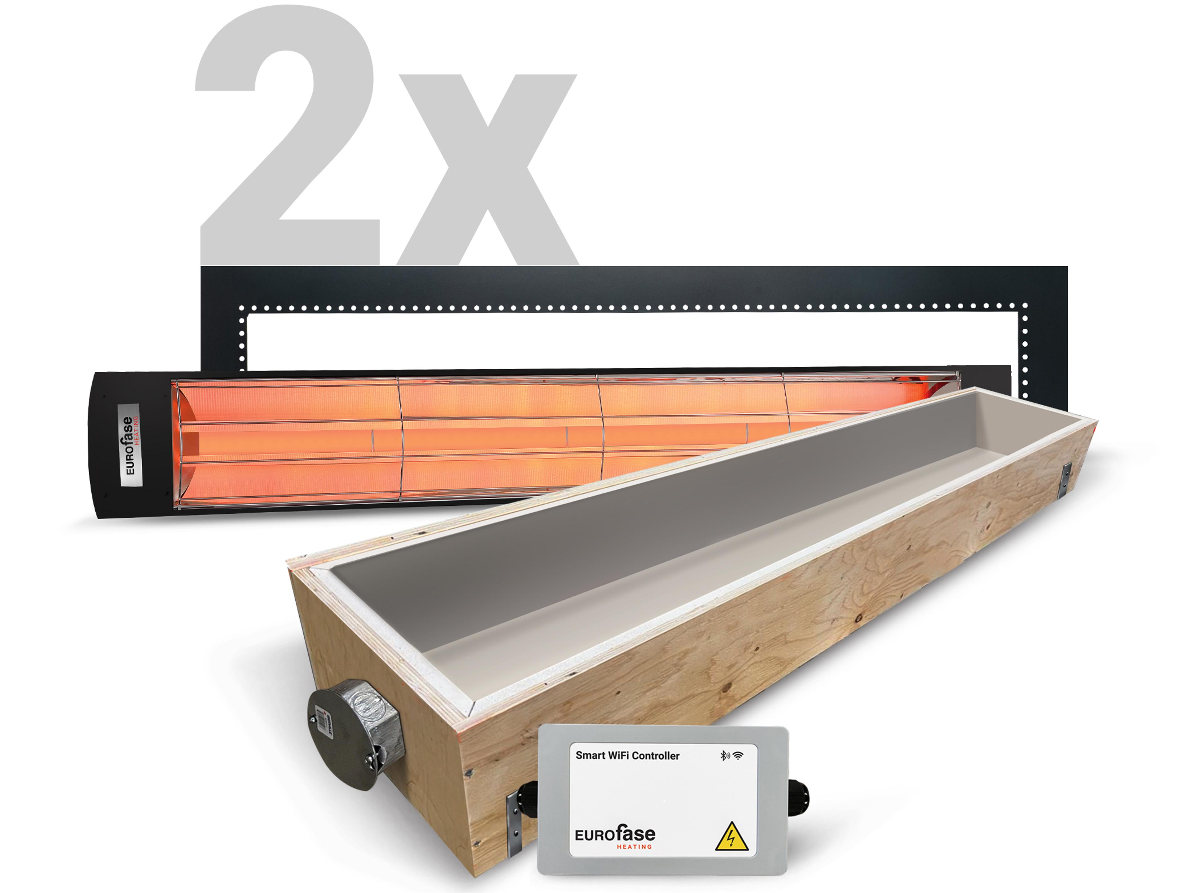 (2) 6000 Watt 61" Black Electric Patio Heater, (2) 61" Flush Mount Kit, (2) 61" Fire Rated Box And (2) Smart WiFi Controller Set