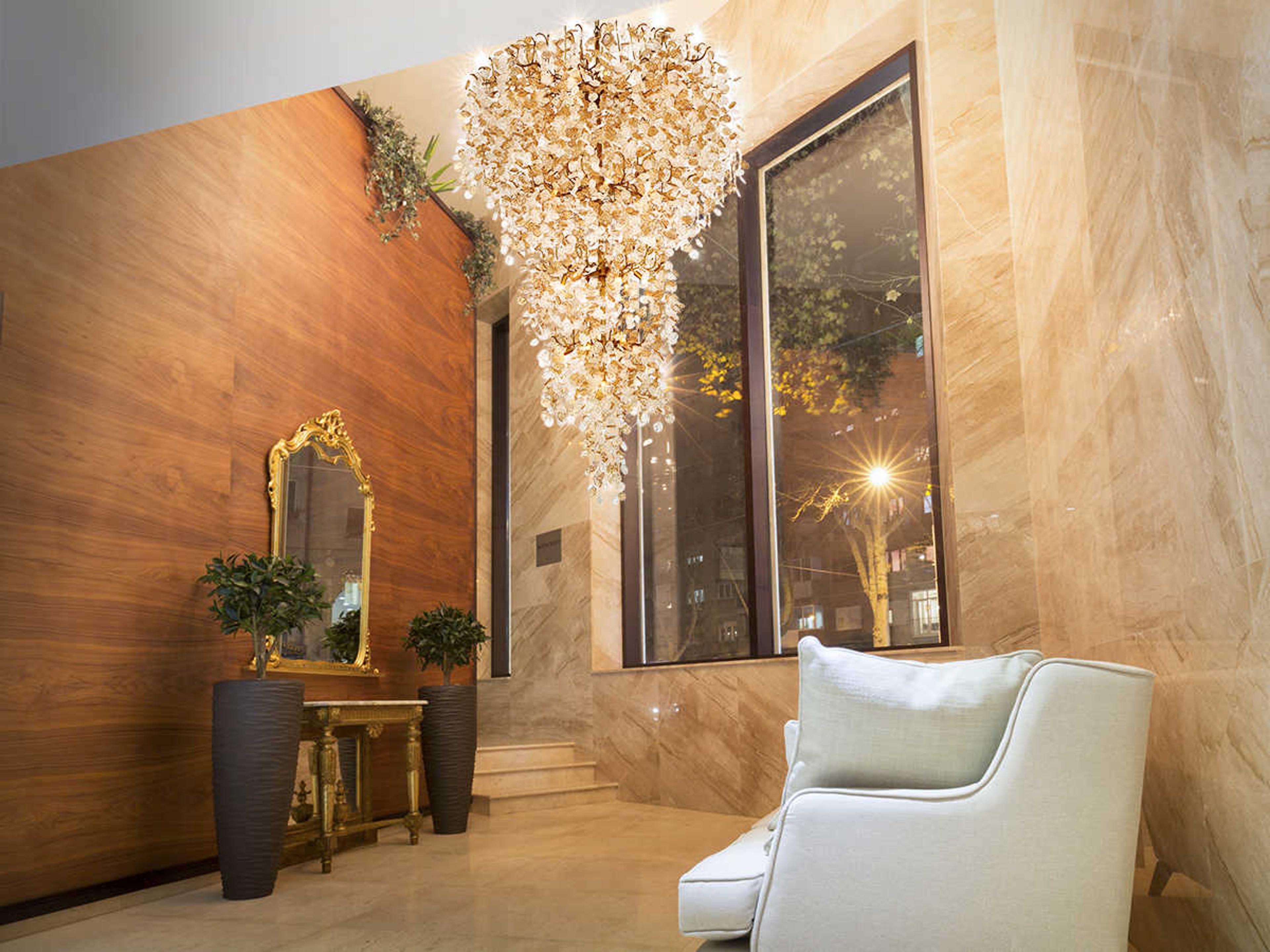 Eurofase Campobasso 33-Light Antique Gold Glass Tiered Chandelier