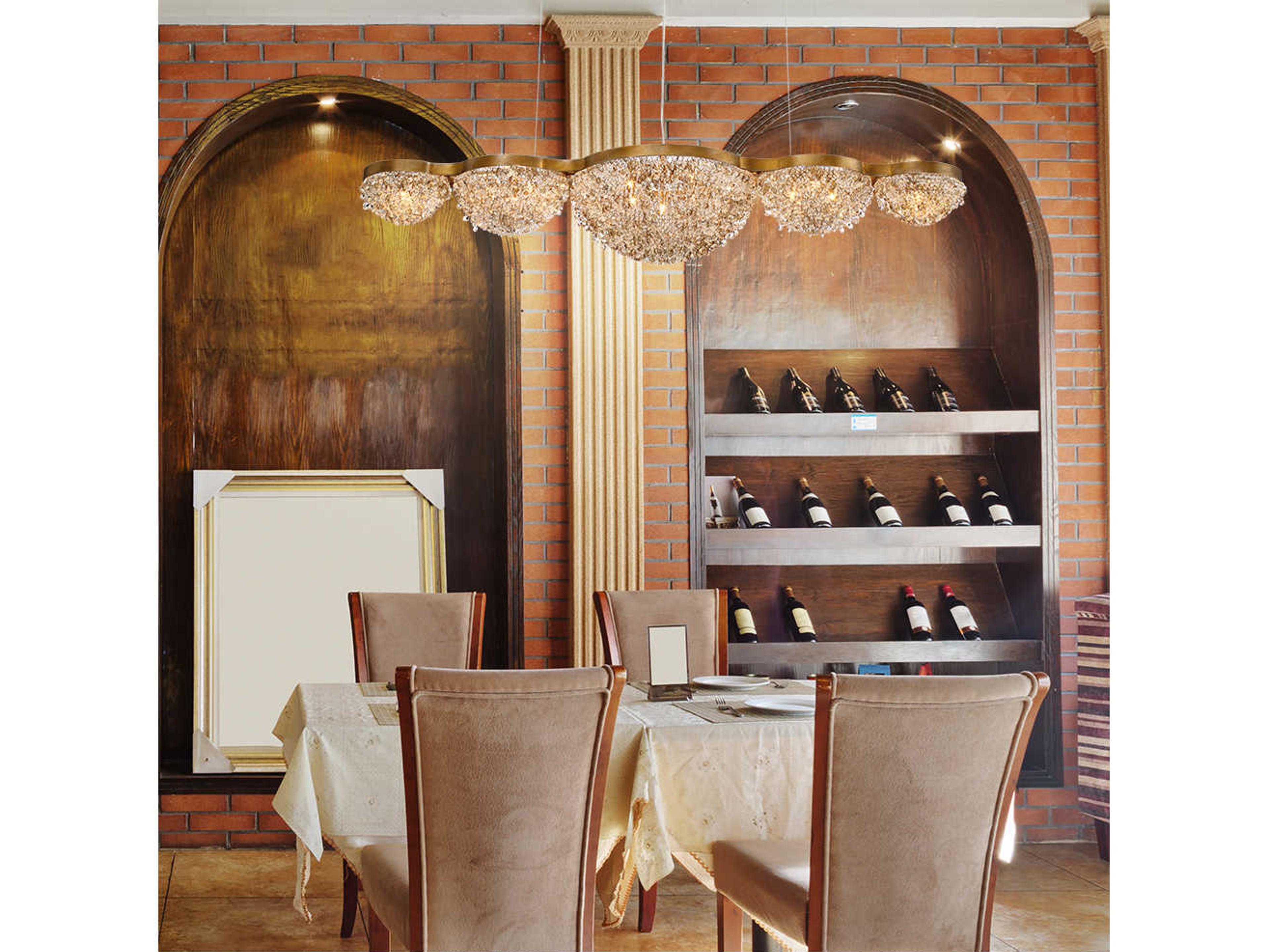 Eurofase Mondo 15-Light Antique Gold Crystal Linear Island Pendant