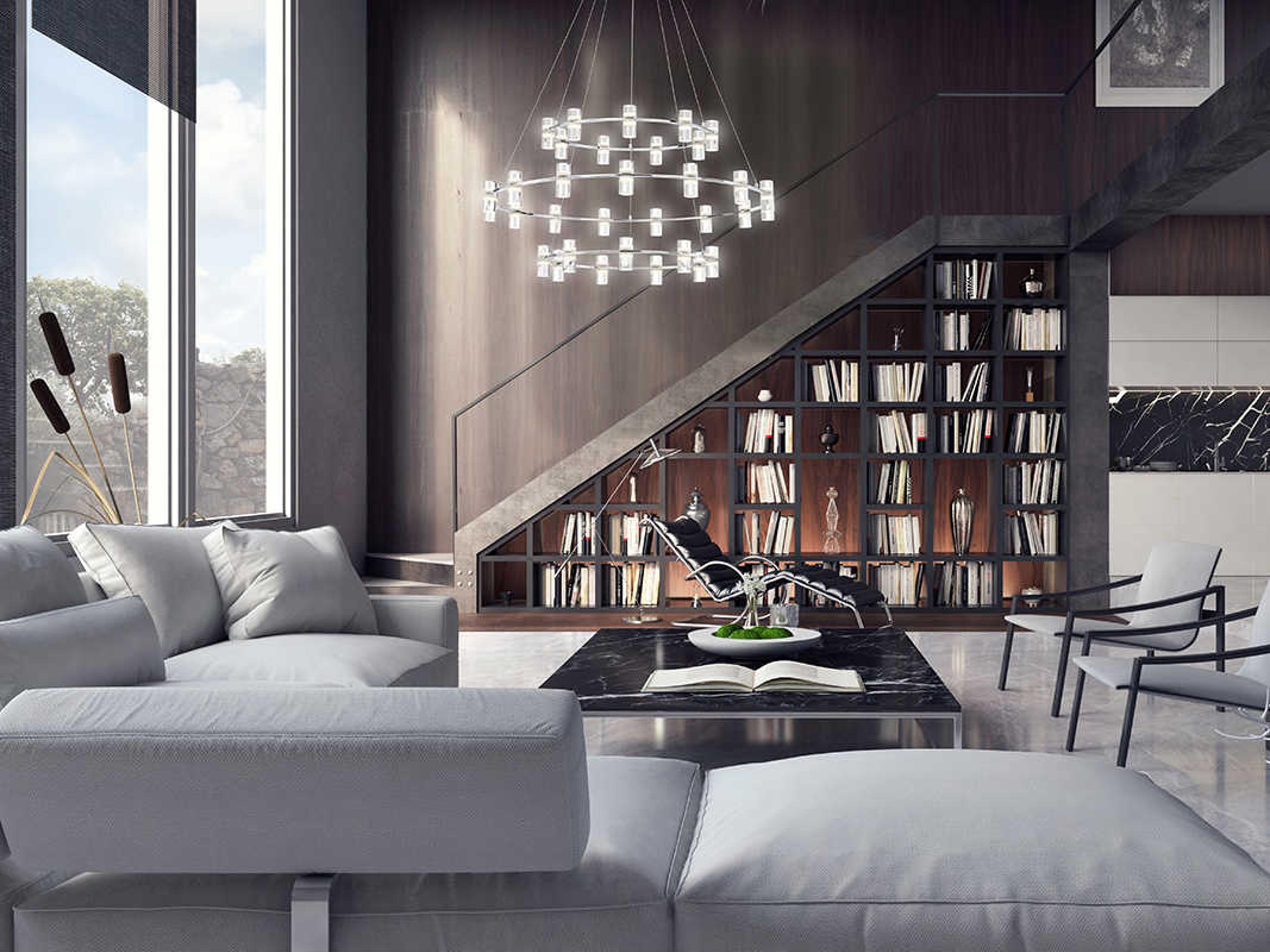 Eurofase Netto 33-Light Chrome LED Cylinder Tiered Chandelier