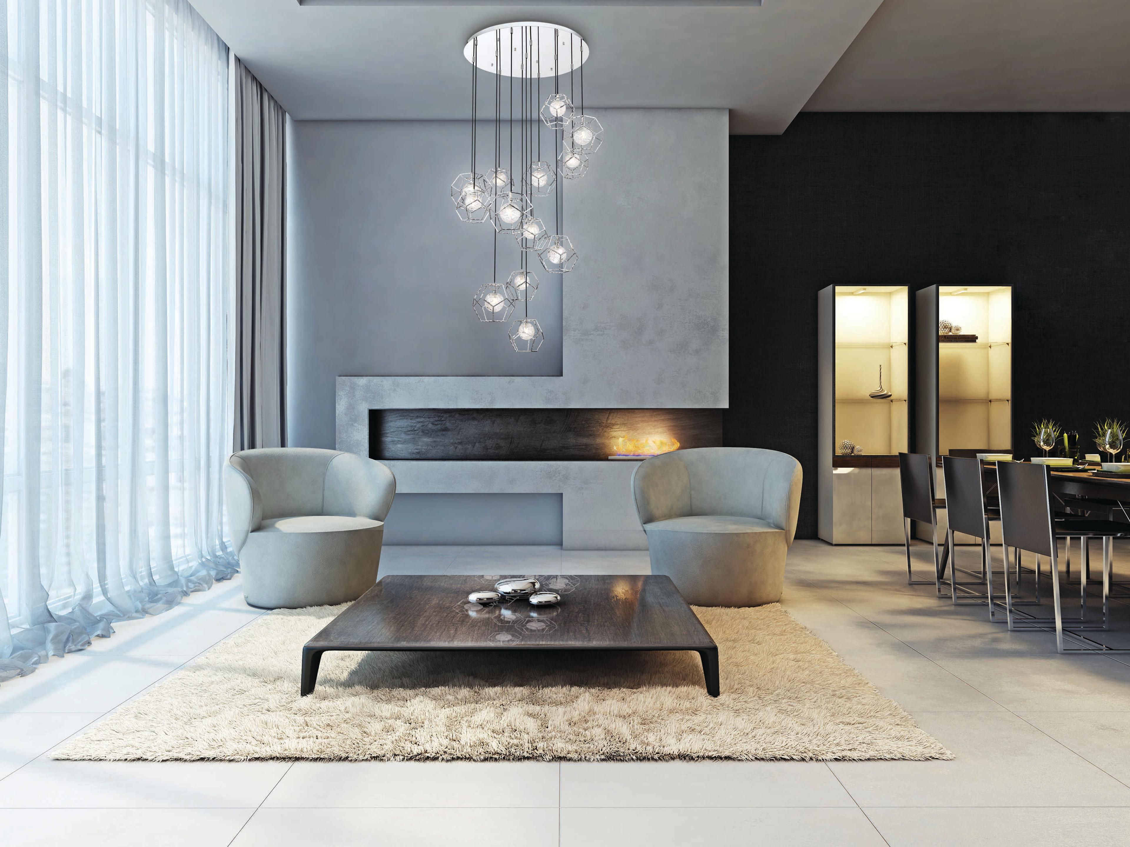 Eurofase Norway 13-Light Chrome Glass LED Globe Geometric Pendant