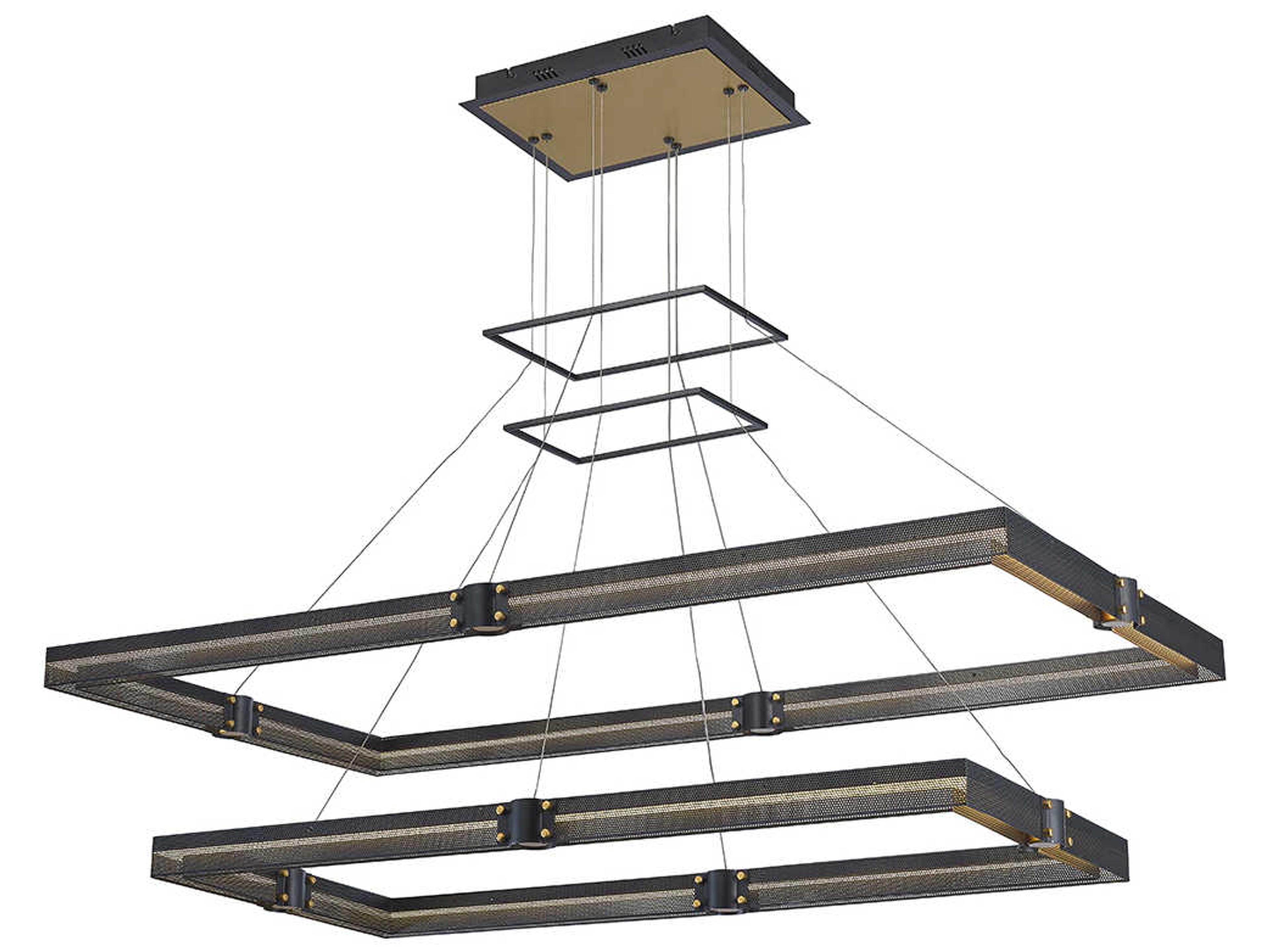 Eurofase Admiral 1-Light Matte Black Gold Painting LED Geometric Linear Island Pendant