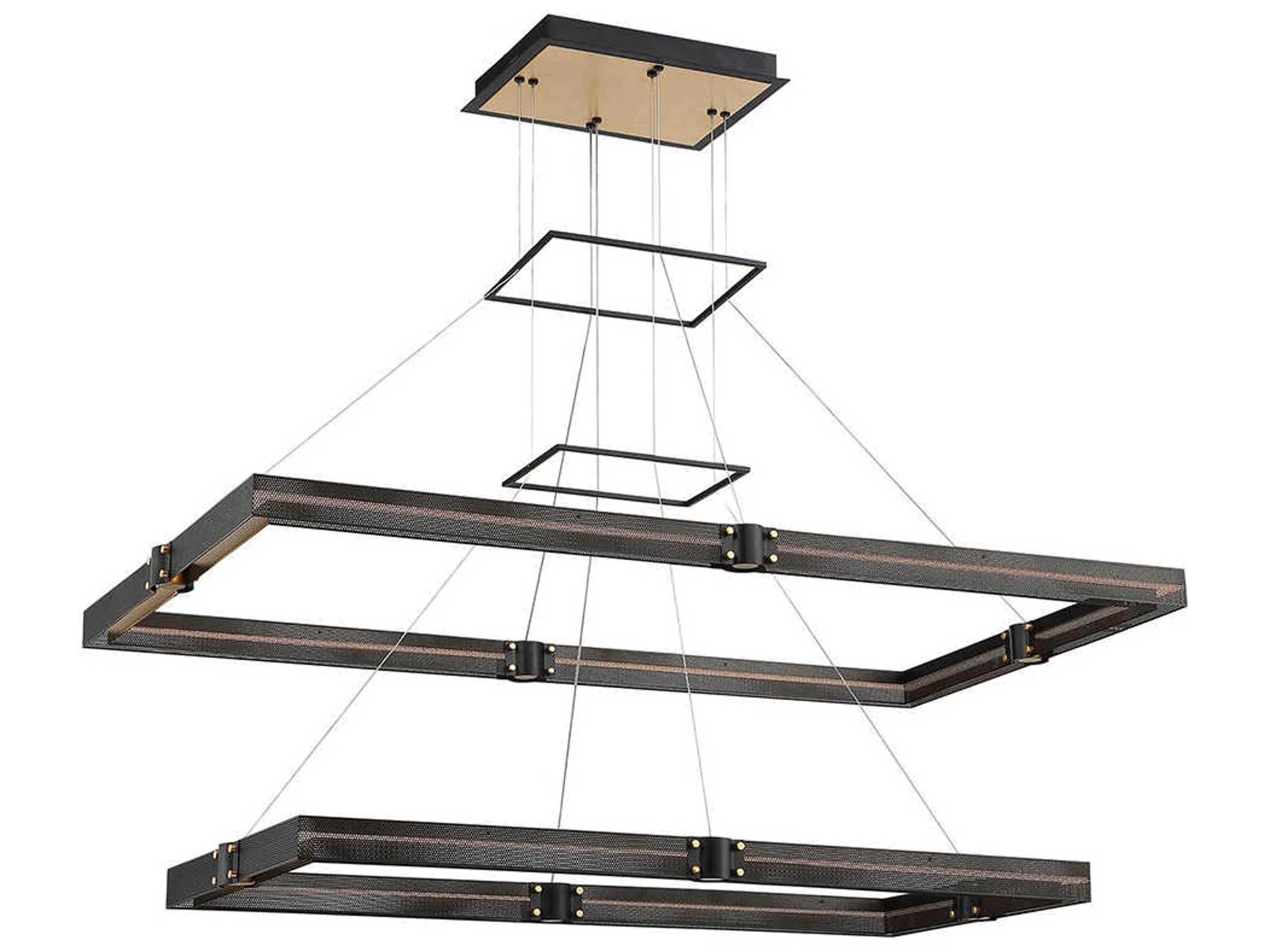 Eurofase Admiral 1-Light Matte Black Gold Painting LED Geometric Linear Island Pendant
