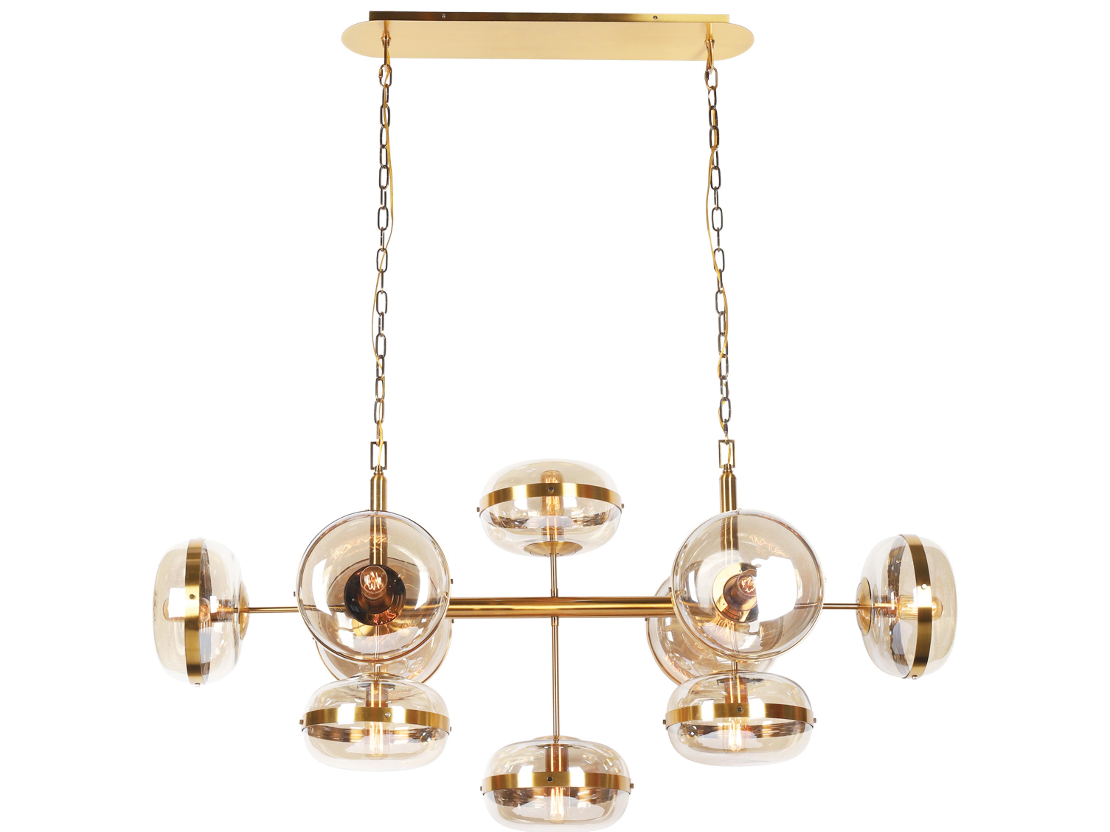 Nottingham 10-Light Ancient Brass Glass Linear Island Pendant