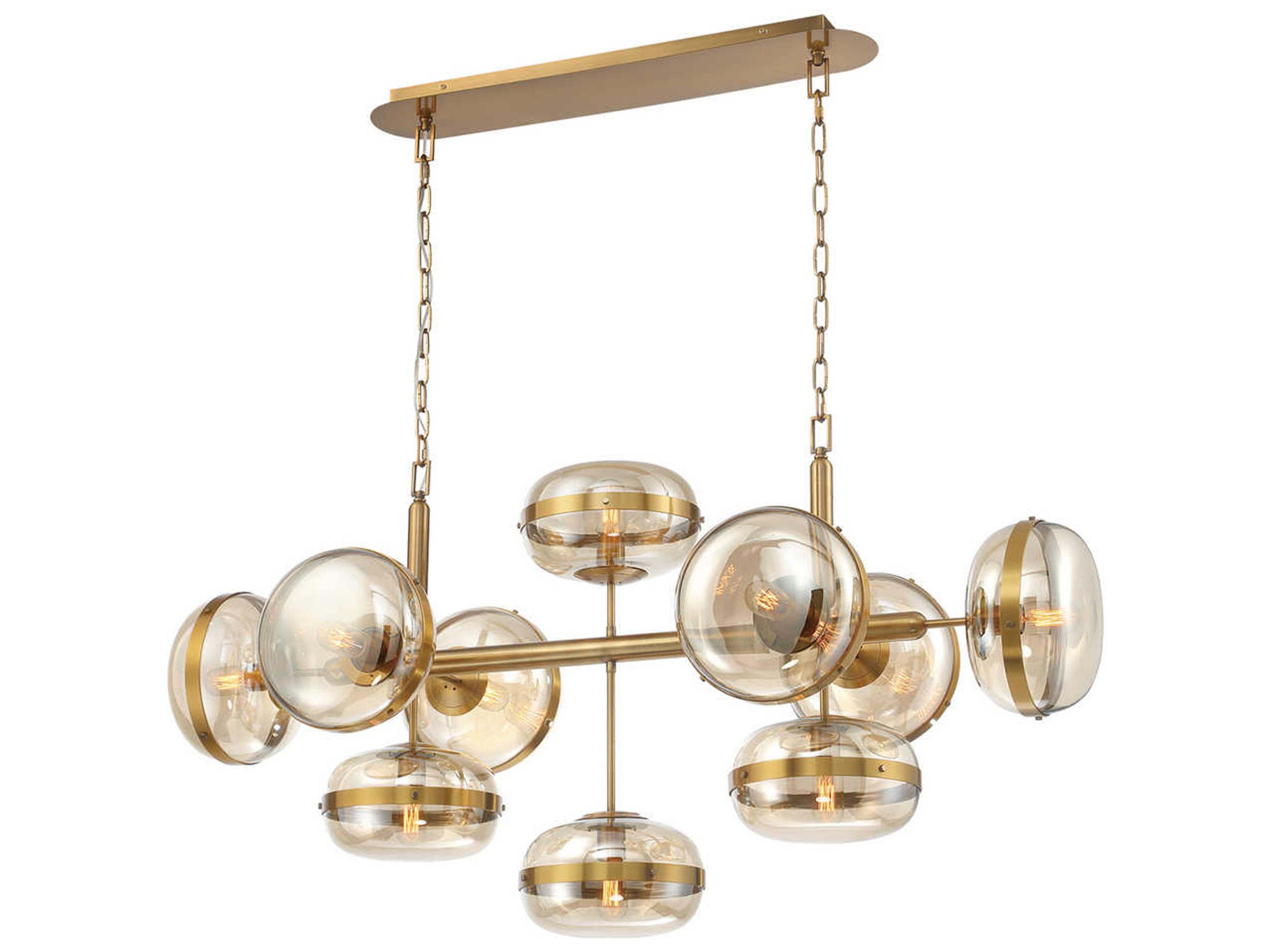 Eurofase Nottingham 10-Light Ancient Brass Glass Linear Island Pendant