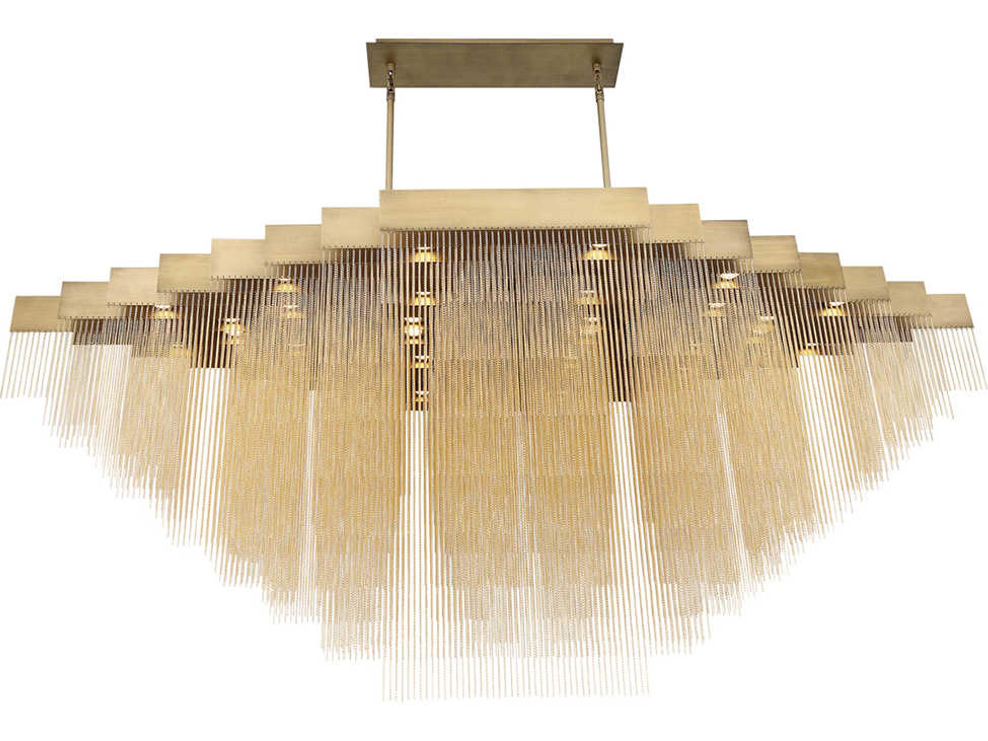 Eurofase Bloomfield 28-Light Antique Brush Gold Glass LED Geometric Linear Island Pendant