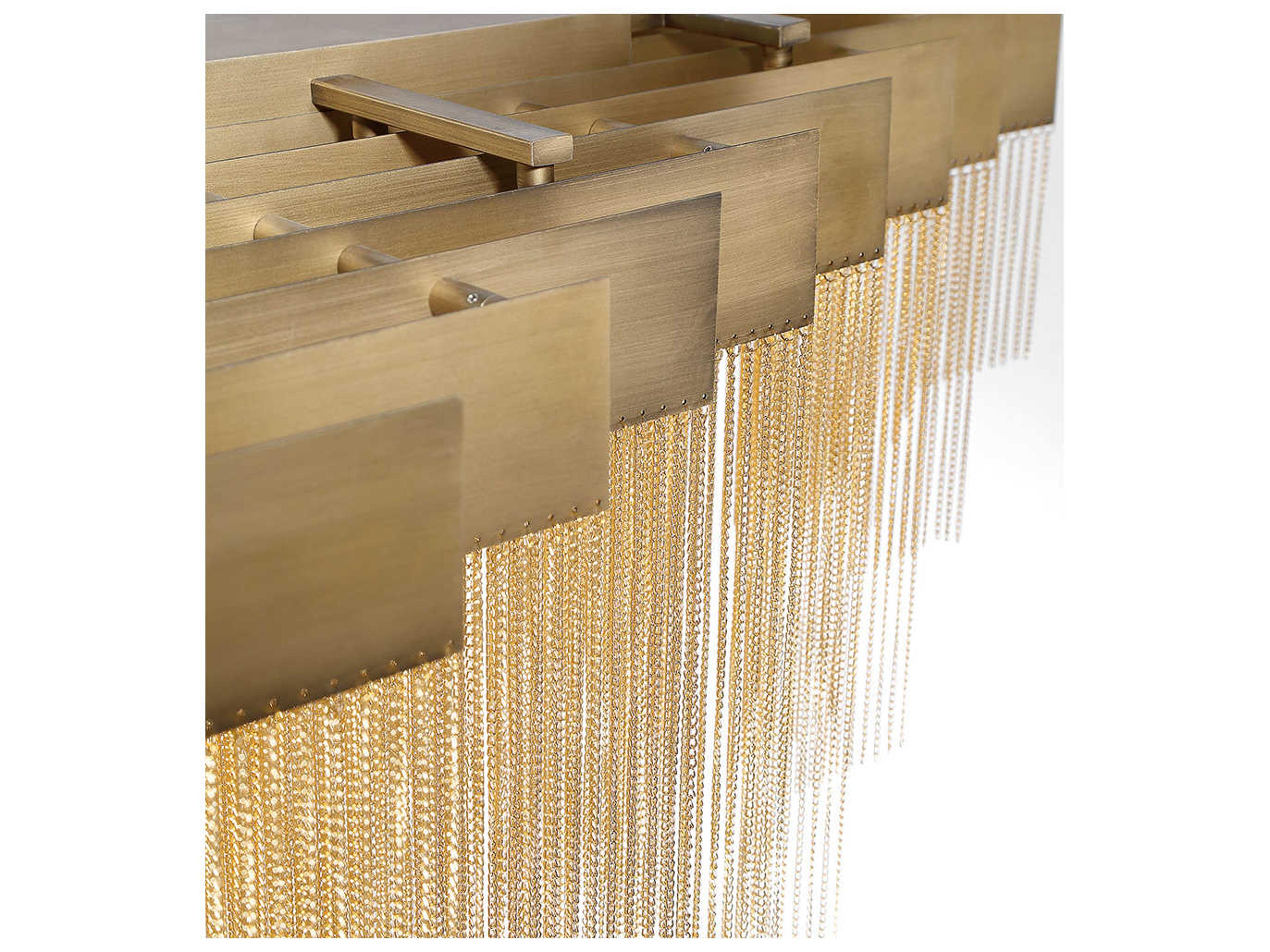 Eurofase Bloomfield 28-Light Antique Brush Gold Glass LED Geometric Linear Island Pendant