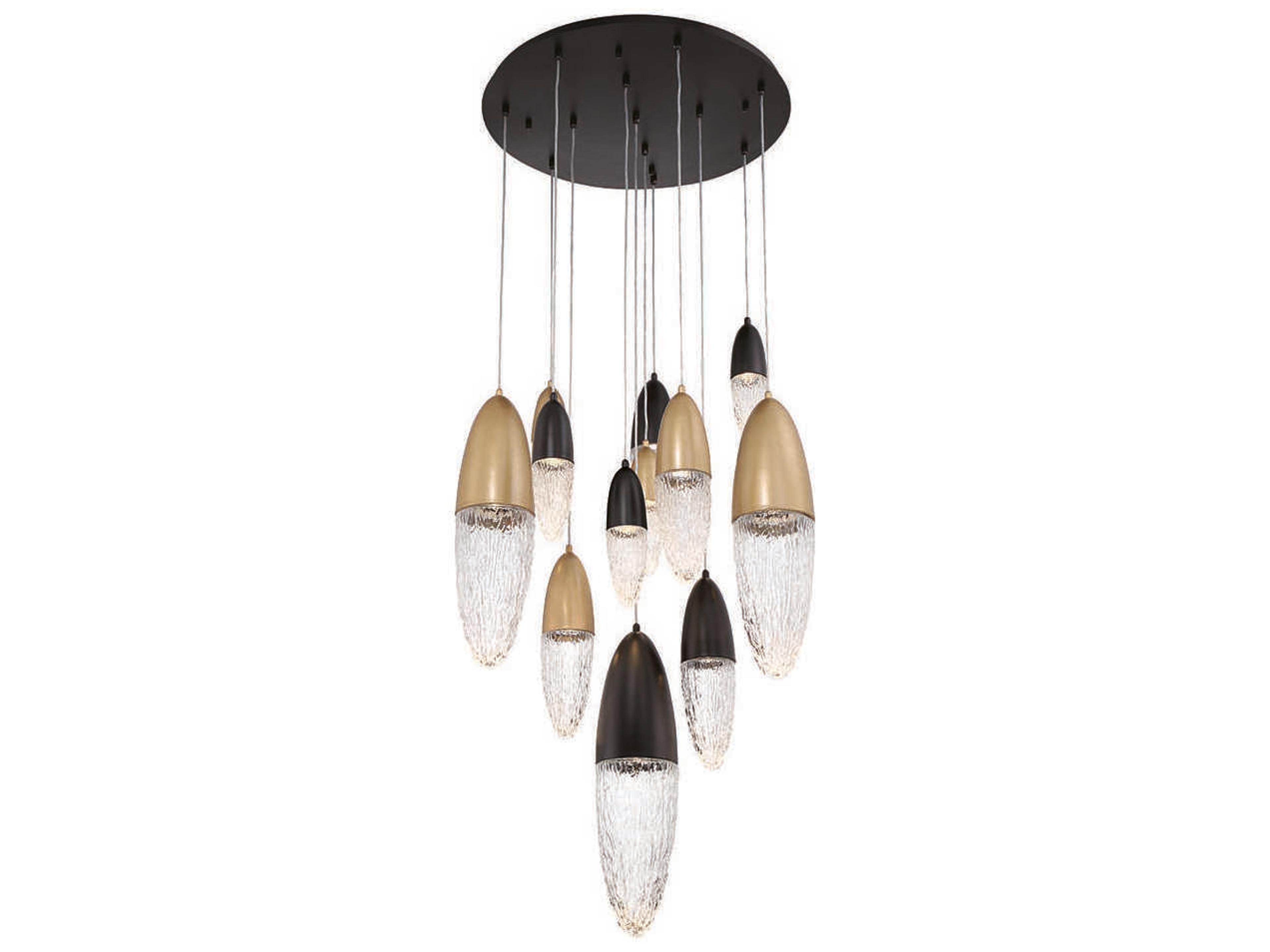 Ecrou 12-Light Mixed Black Brass Glass Linear Pendant