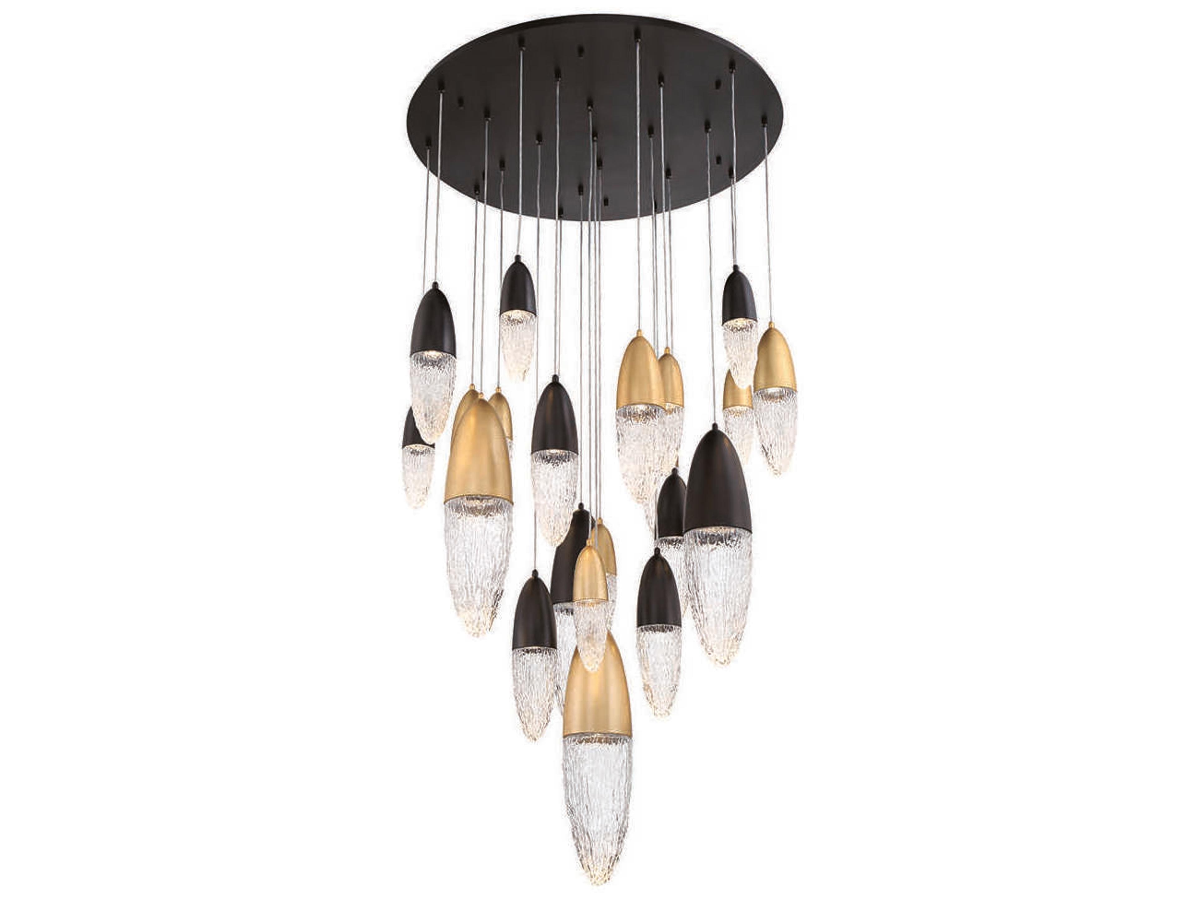 Eurofase Ecrou 22-Light Mixed Black Brass Glass Linear Pendant