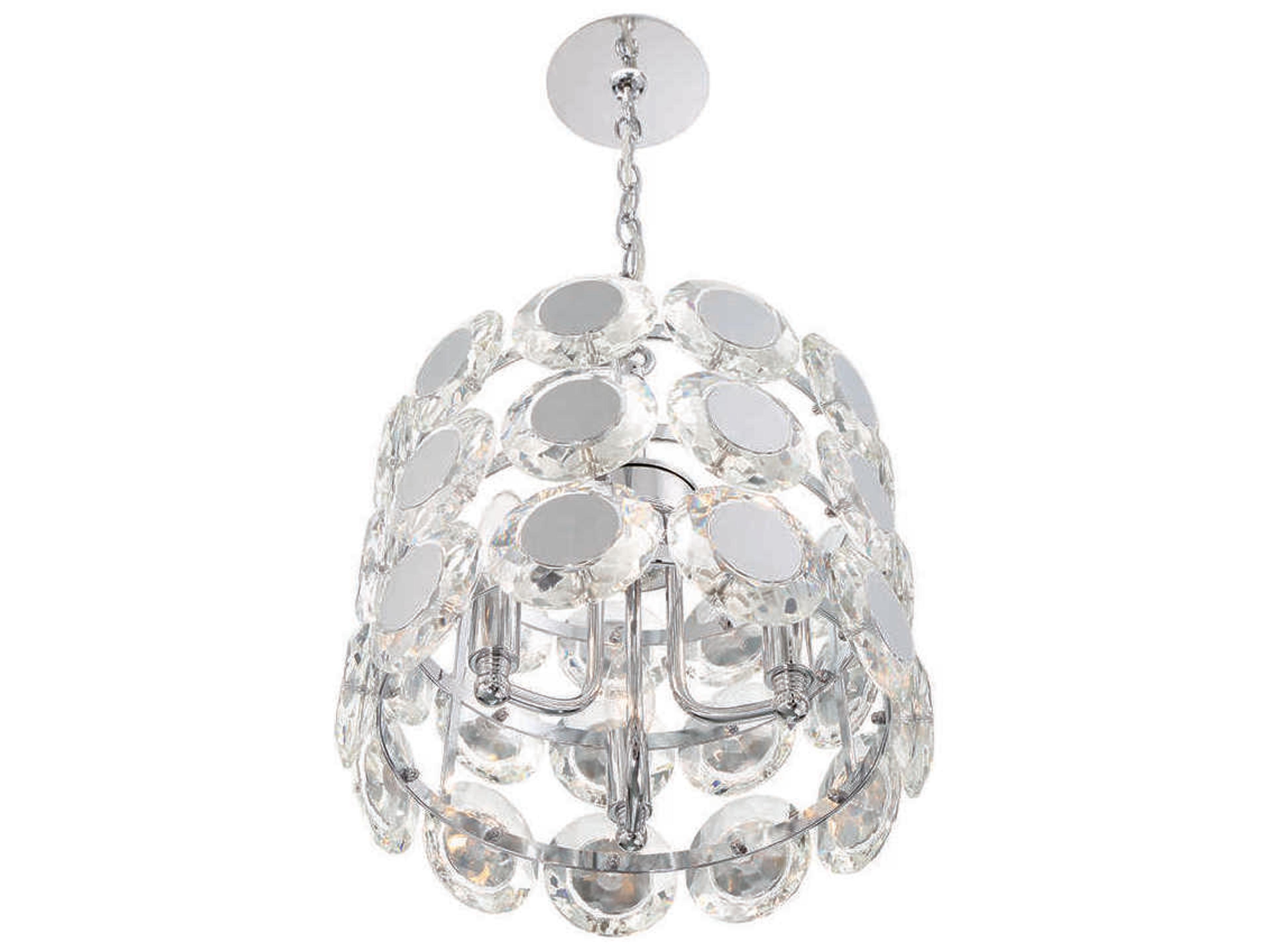 Eurofase Perrene 3-Light Chrome Crystal Drum Geometric Linear Chandelier