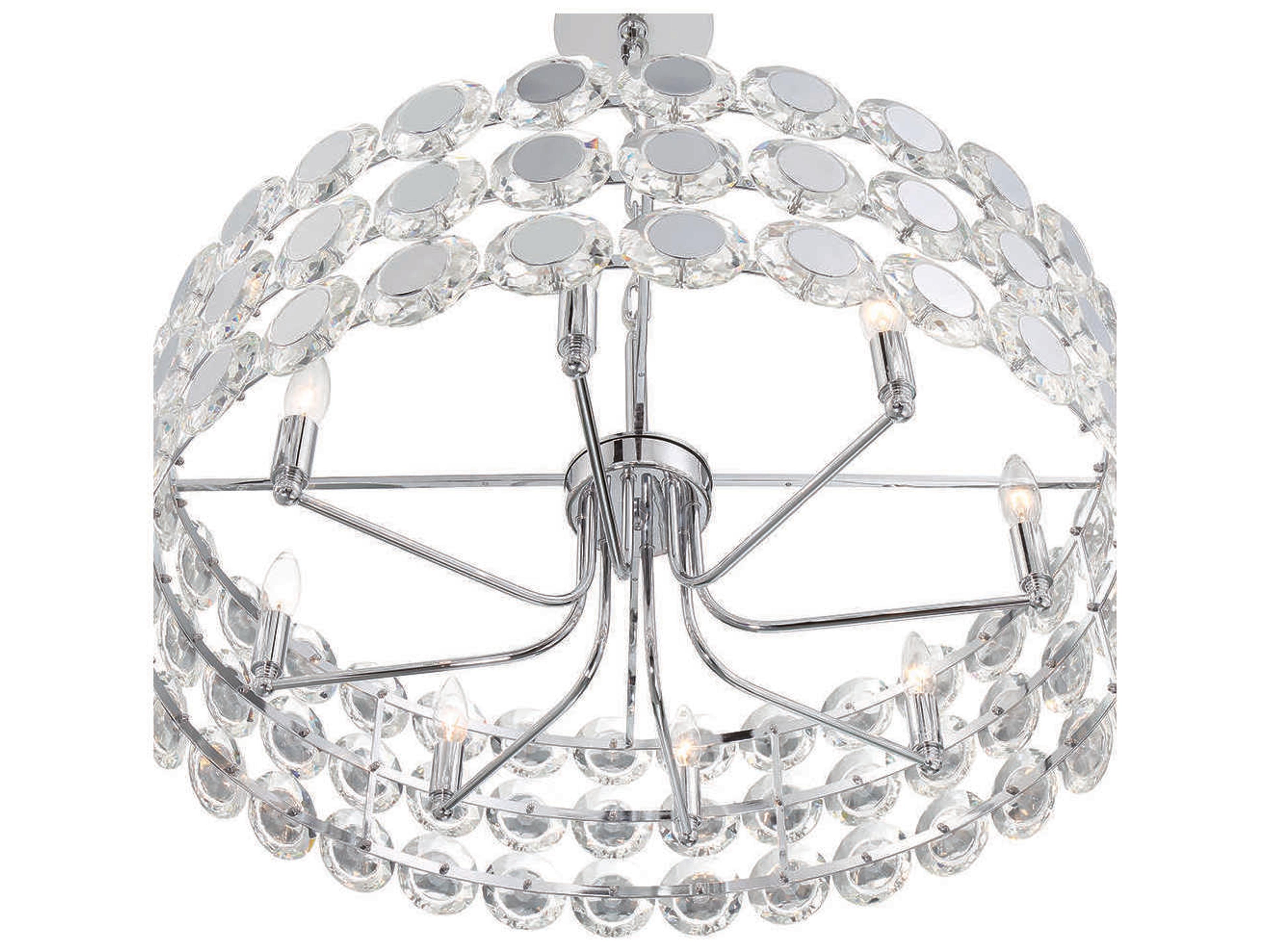 Eurofase Perrene 8-Light Chrome Crystal Drum Geometric Linear Chandelier