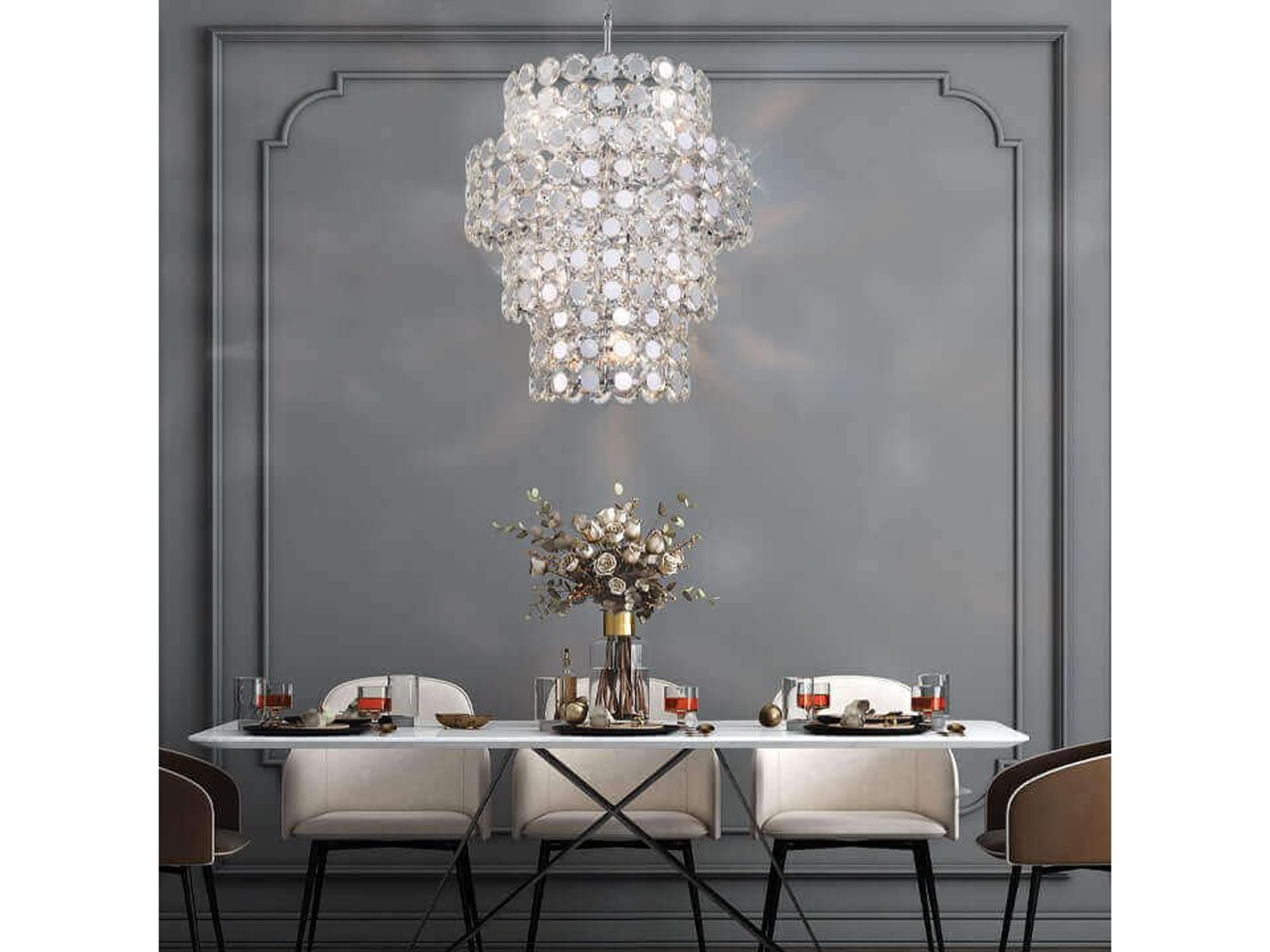 Eurofase Perrene 24-Light Chrome Crystal Drum Geometric Linear Chandelier