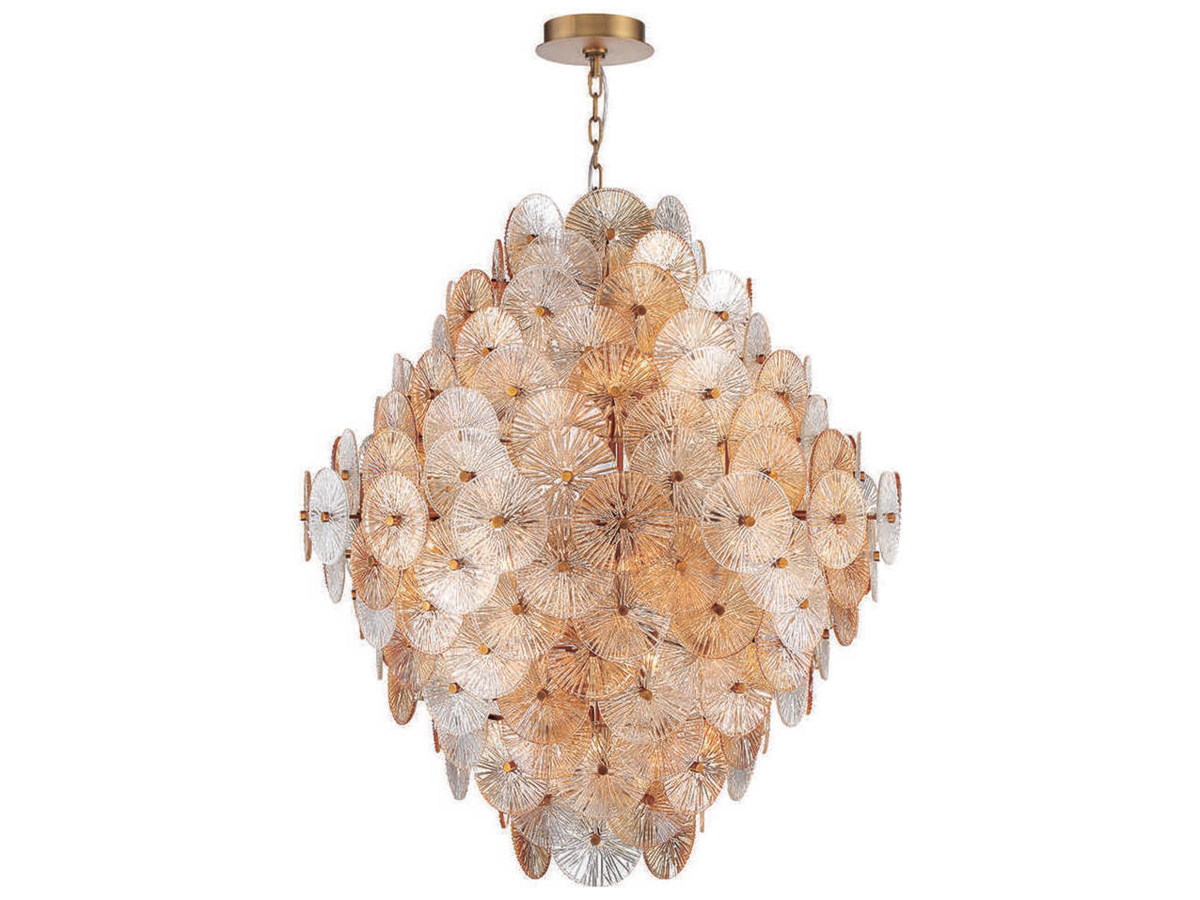 Sue-anne 27-Light Plated Brass Glass Geometric Linear Chandelier