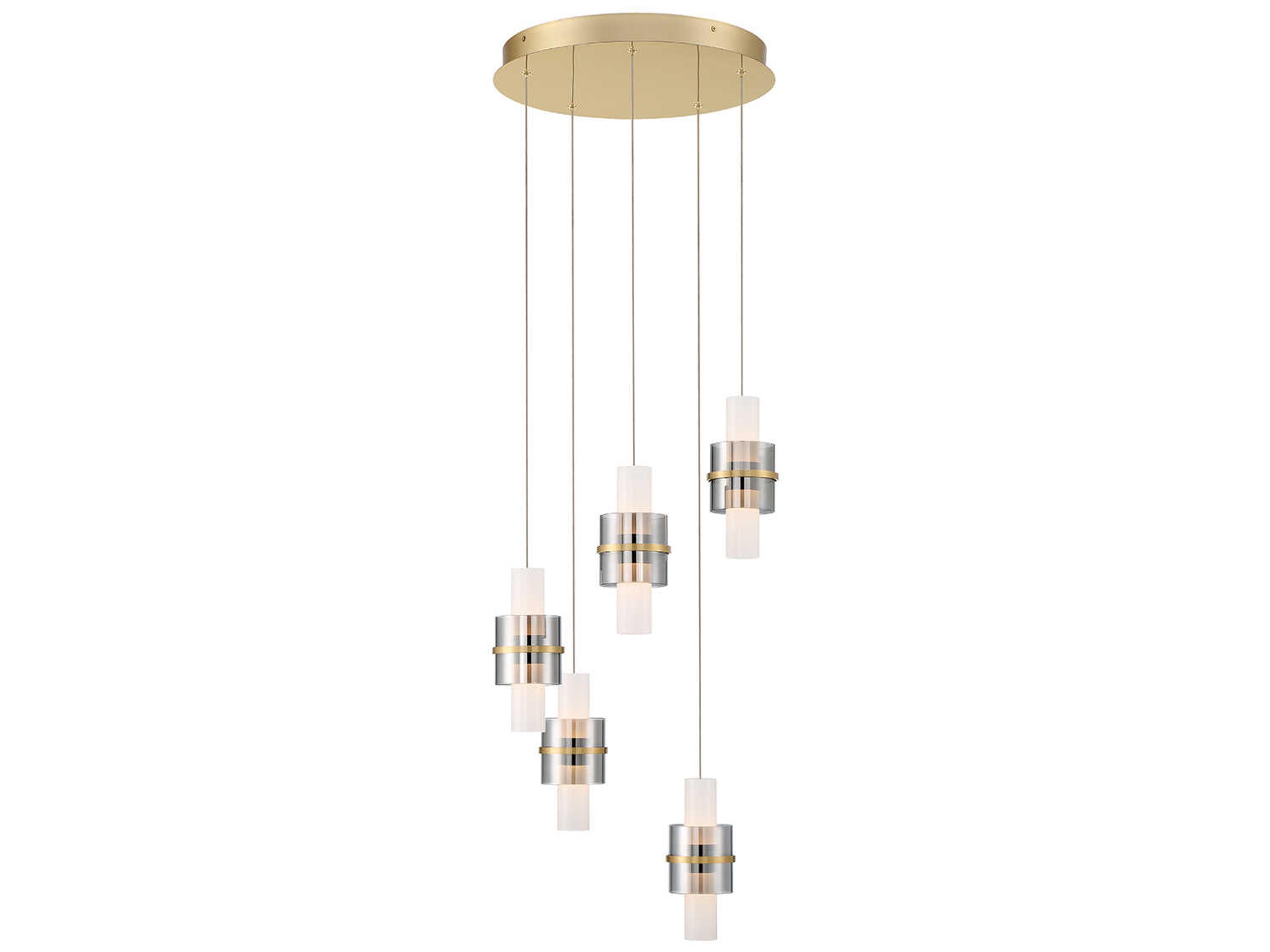 Rola 10-Light Brushed Gold Glass LED Cylinder Pendant