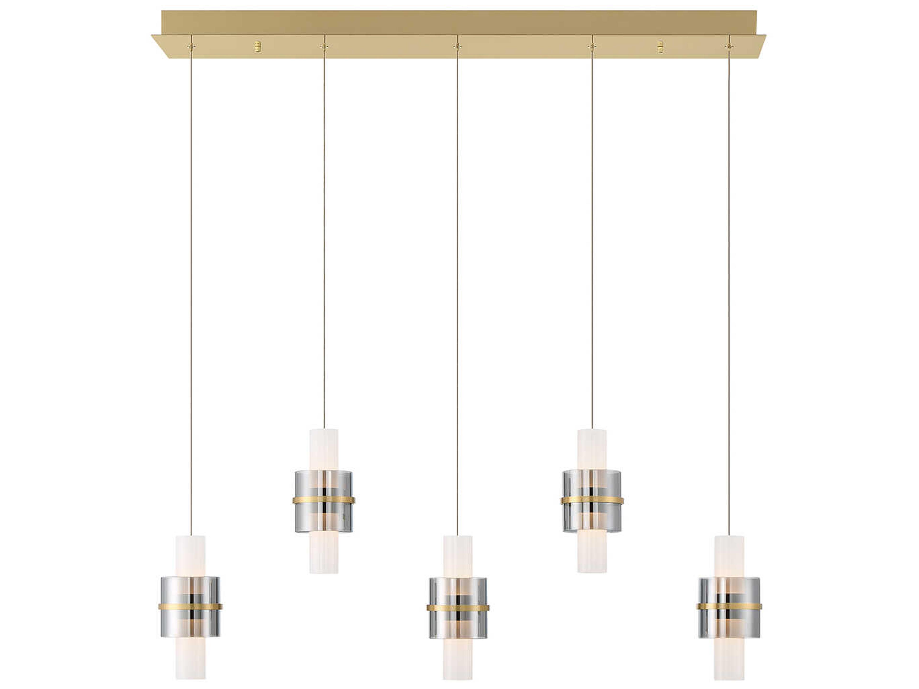 Rola 10-Light Brushed Gold Glass LED Cylinder Linear Island Pendant