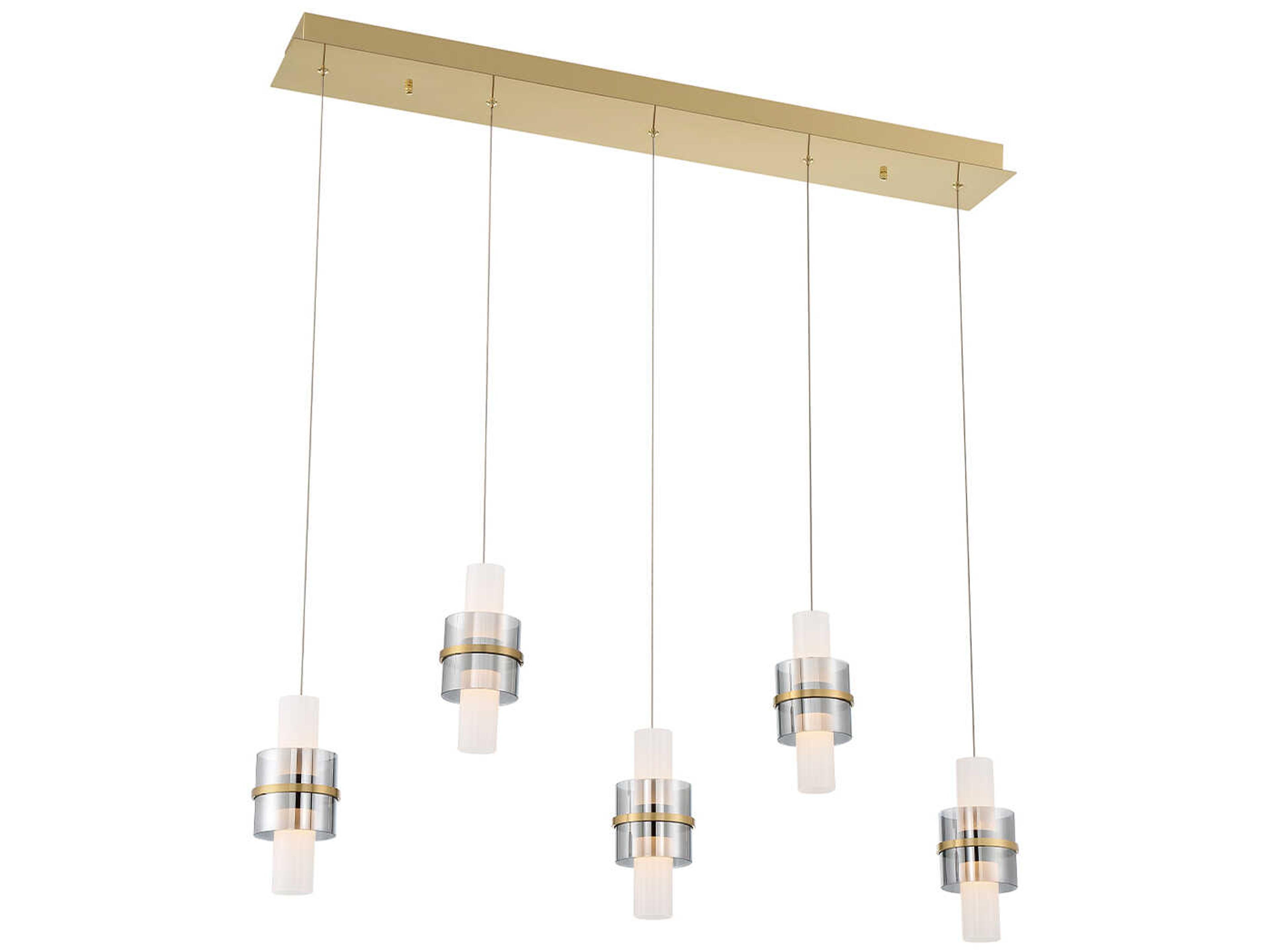 Eurofase Rola 10-Light Brushed Gold Glass LED Cylinder Linear Island Pendant