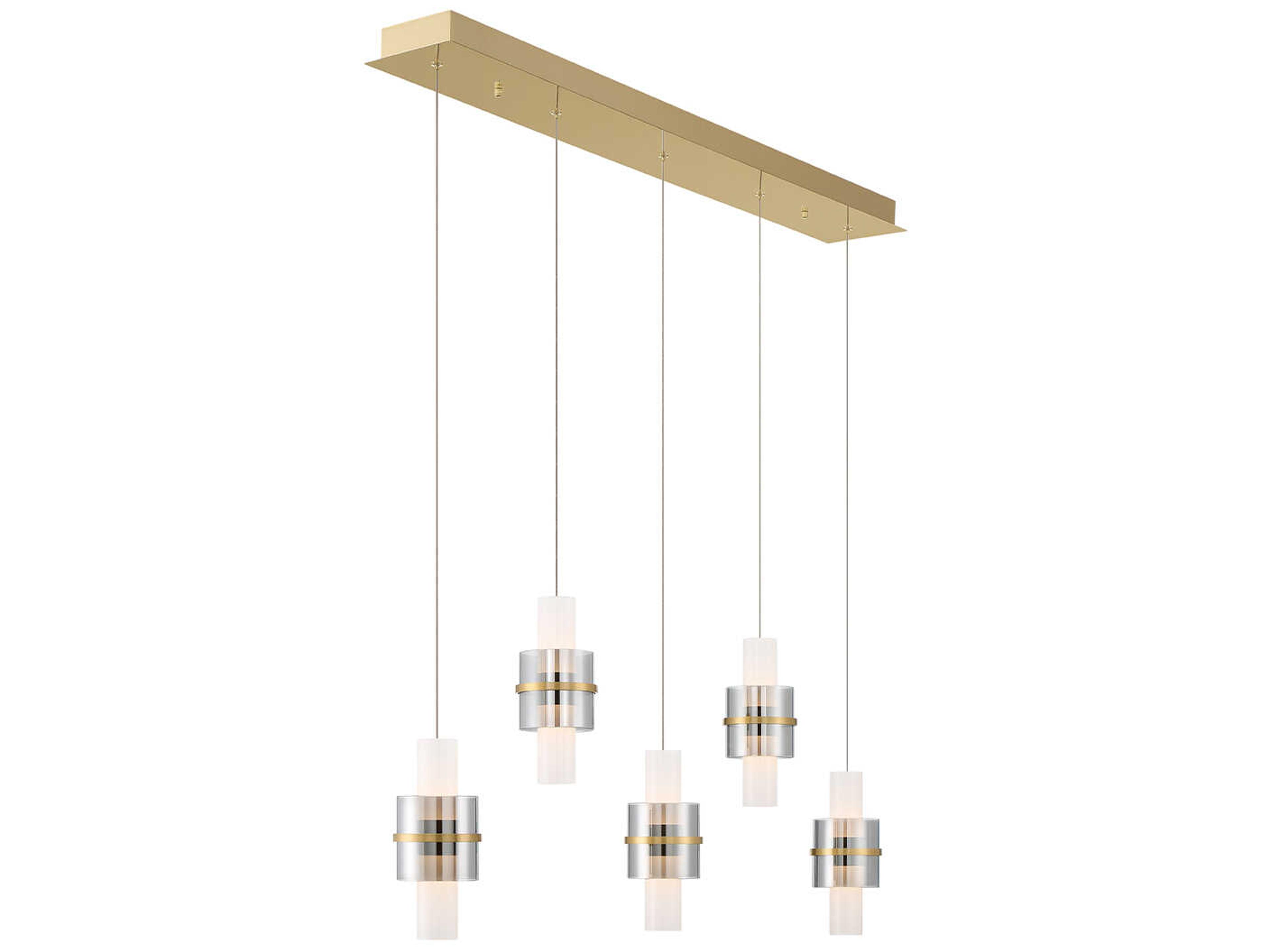 Eurofase Rola 10-Light Brushed Gold Glass LED Cylinder Linear Island Pendant
