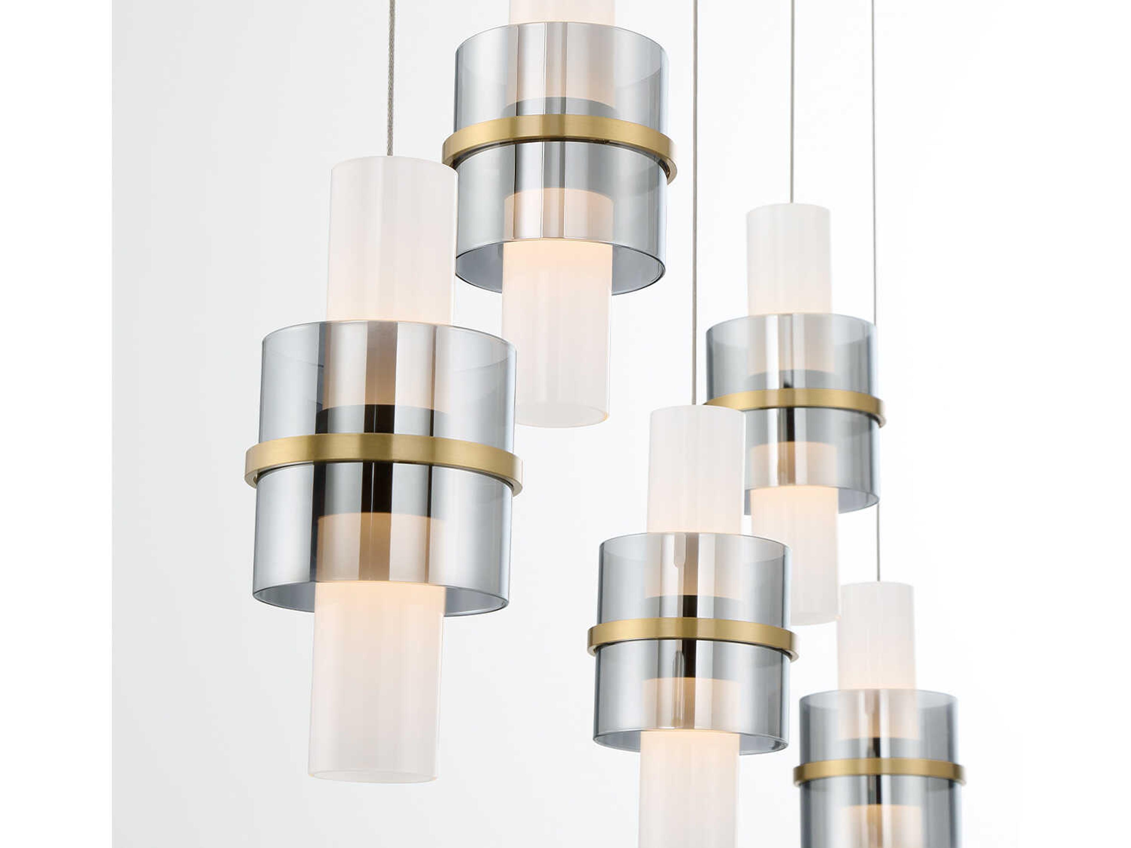 Eurofase Rola 10-Light Brushed Gold Glass LED Cylinder Linear Island Pendant