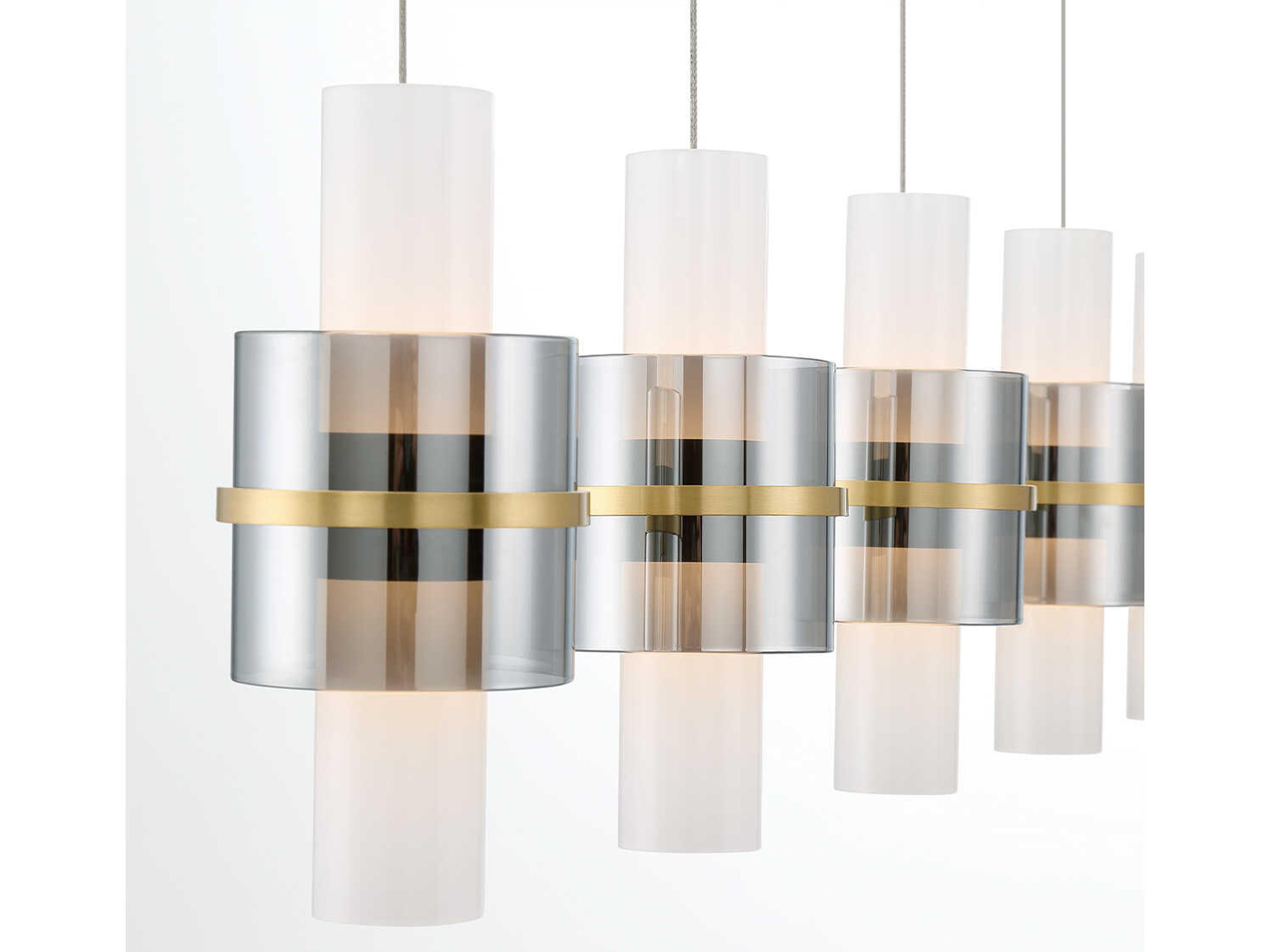 Eurofase Rola 10-Light Brushed Gold Glass LED Cylinder Linear Island Pendant