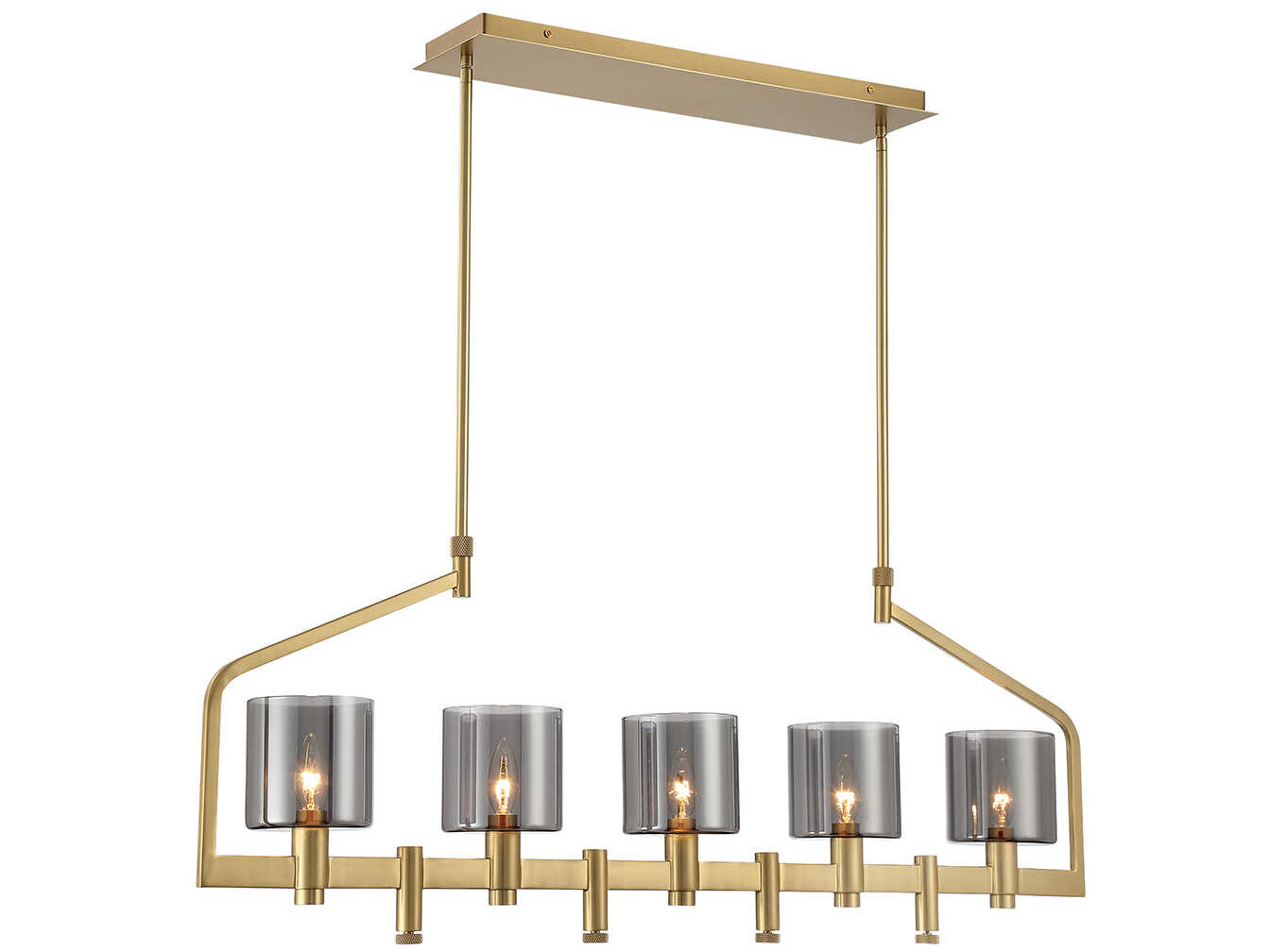 Eurofase Decato 5-Light Brushed Gold Glass Cylinder Linear Island Pendant
