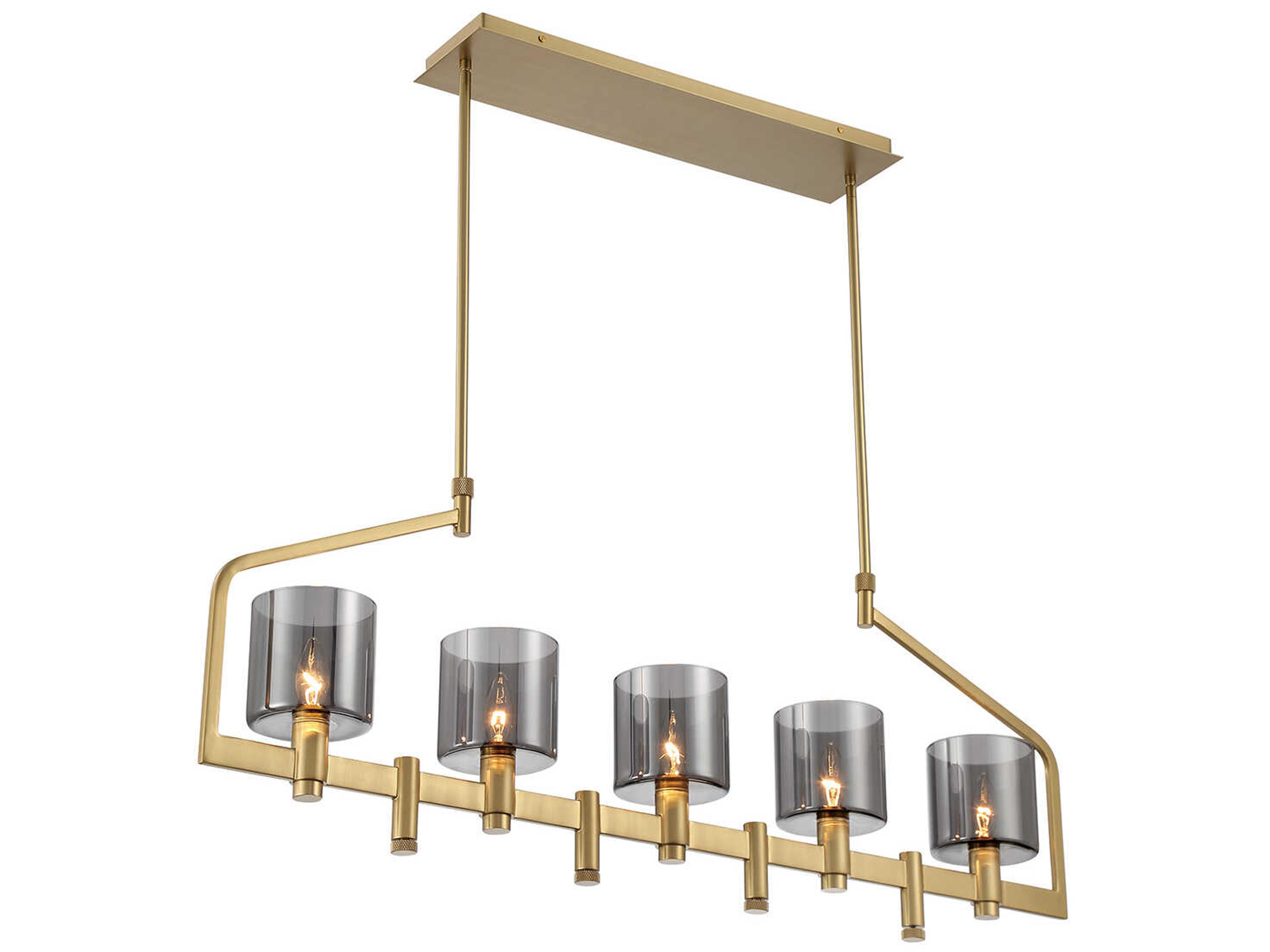 Eurofase Decato 5-Light Brushed Gold Glass Cylinder Linear Island Pendant