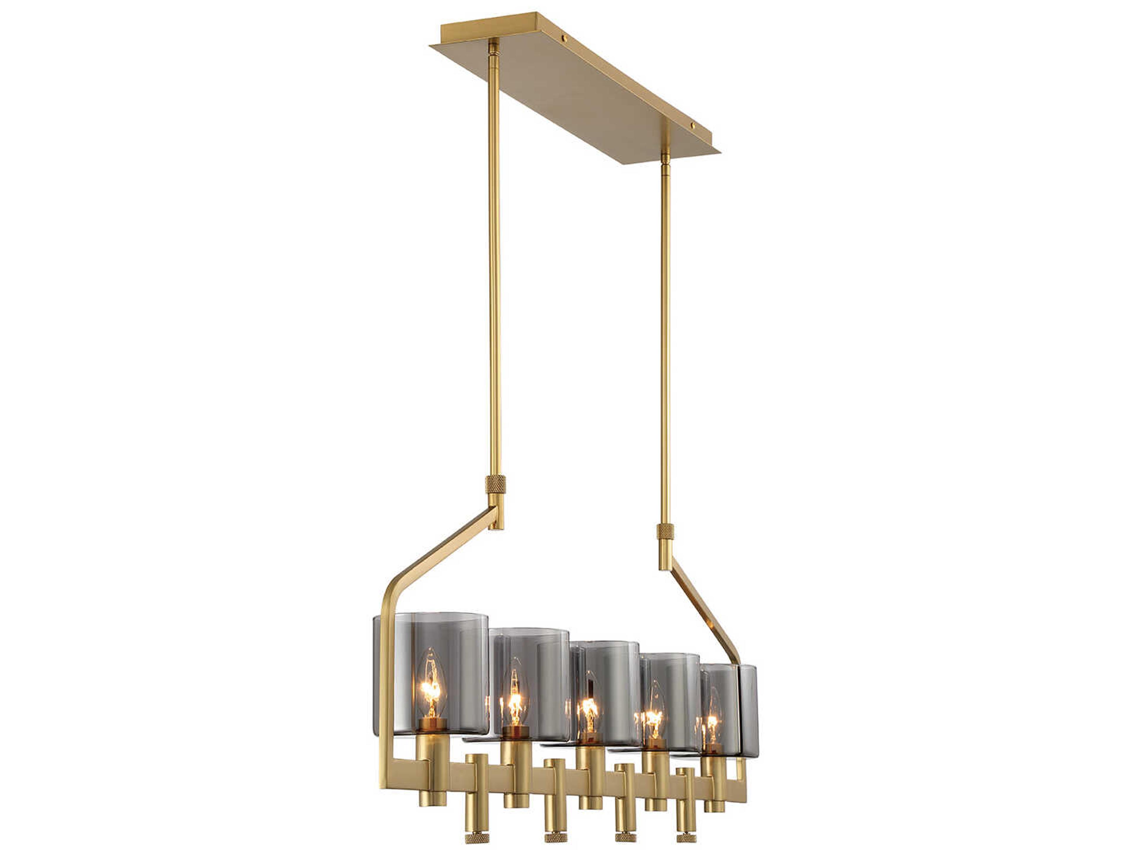 Eurofase Decato 5-Light Brushed Gold Glass Cylinder Linear Island Pendant