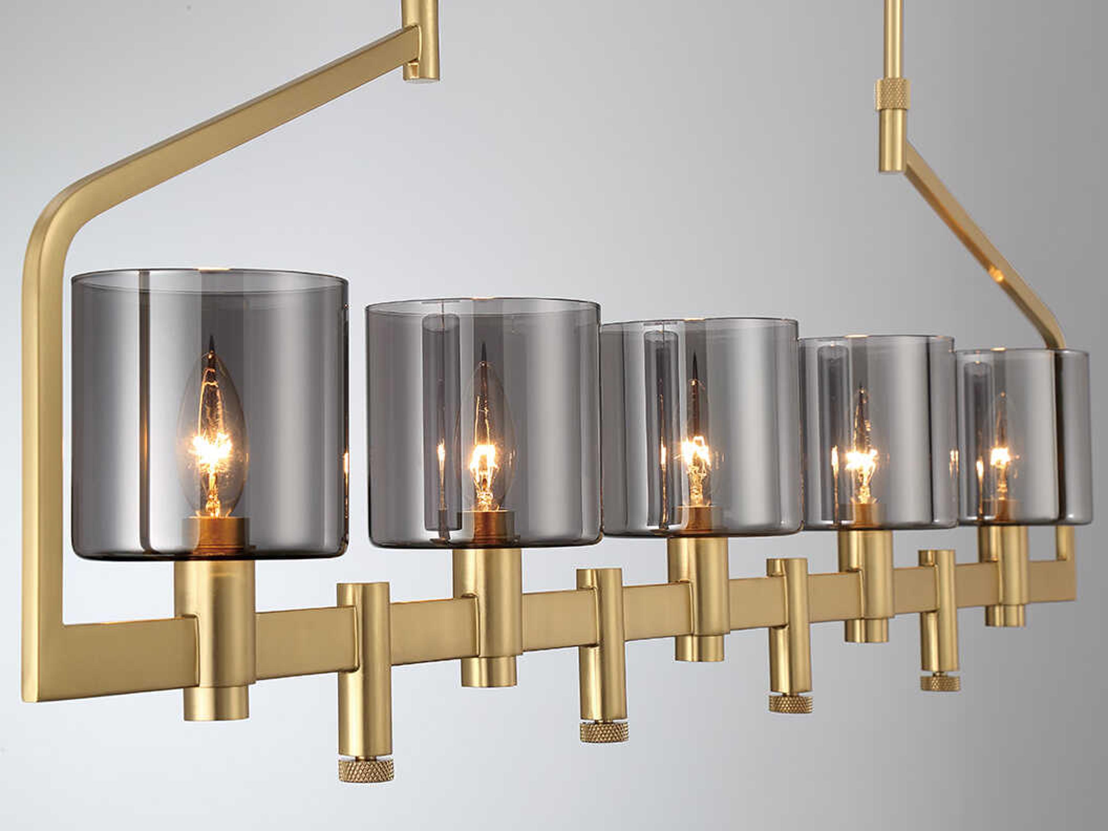 Eurofase Decato 5-Light Brushed Gold Glass Cylinder Linear Island Pendant