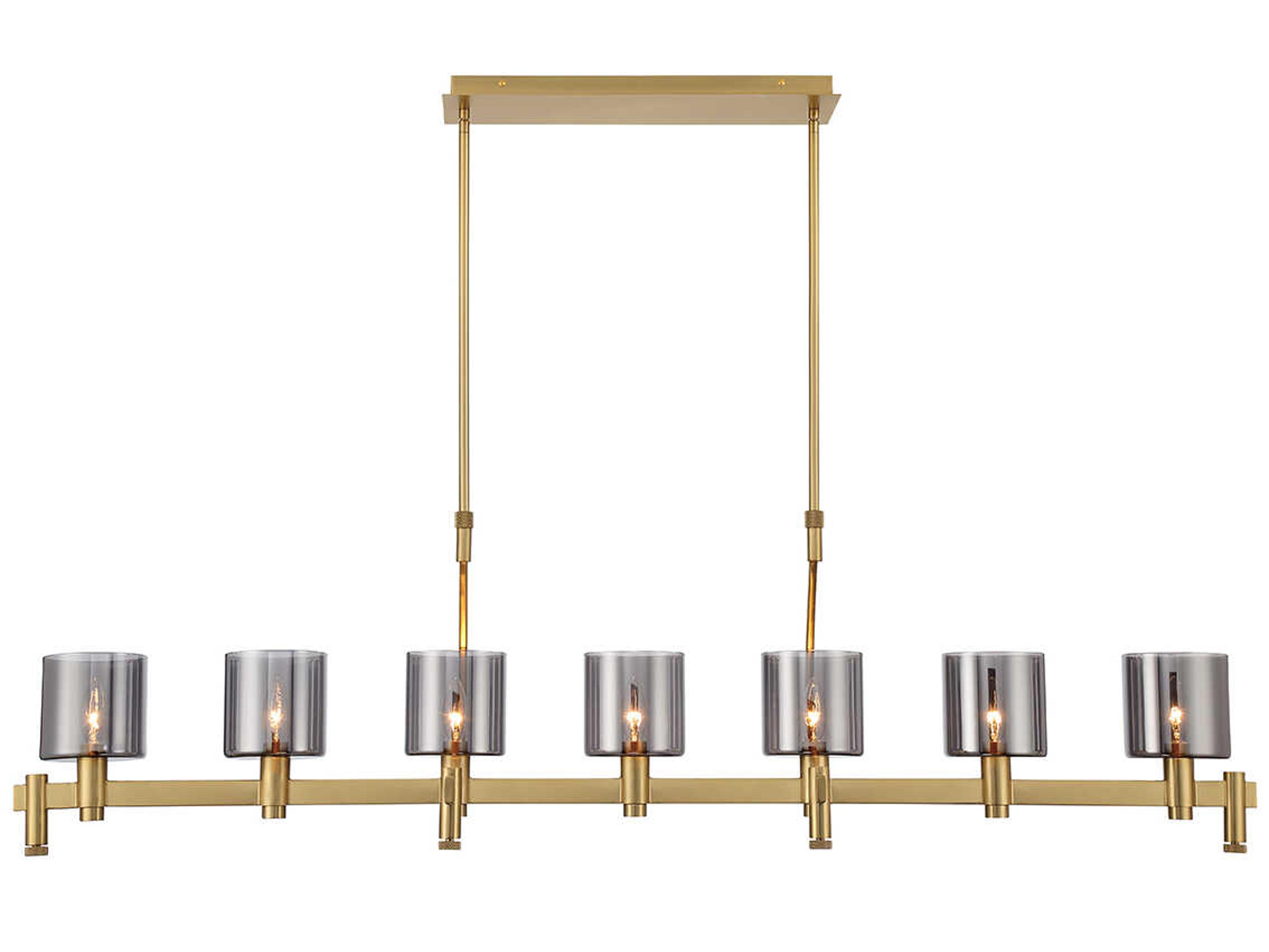 Decato 7-Light Brushed Gold Glass Cylinder Linear Island Pendant