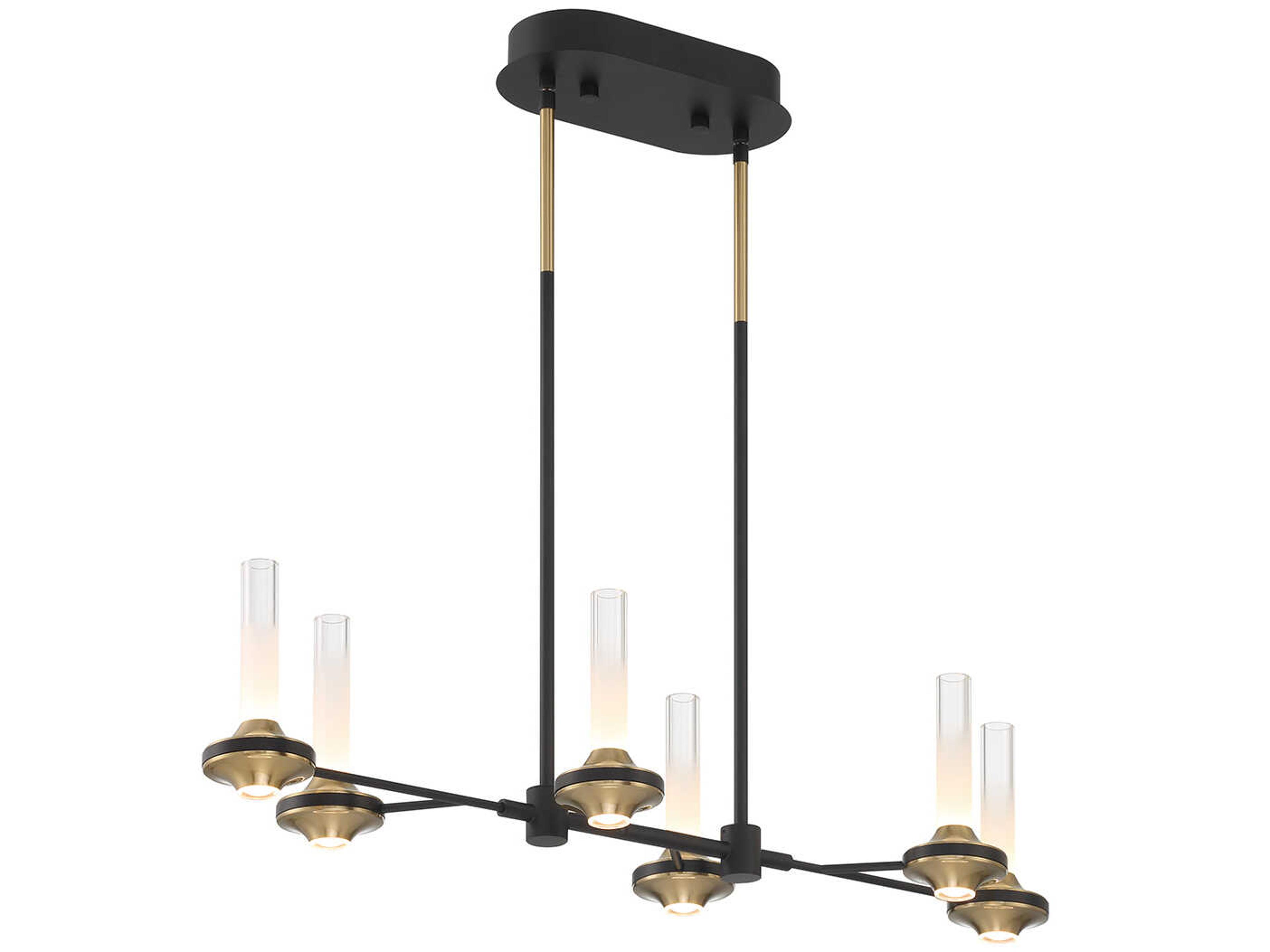 Eurofase Torcia 12-Light Black Brass Glass LED Cylinder Linear Island Pendant