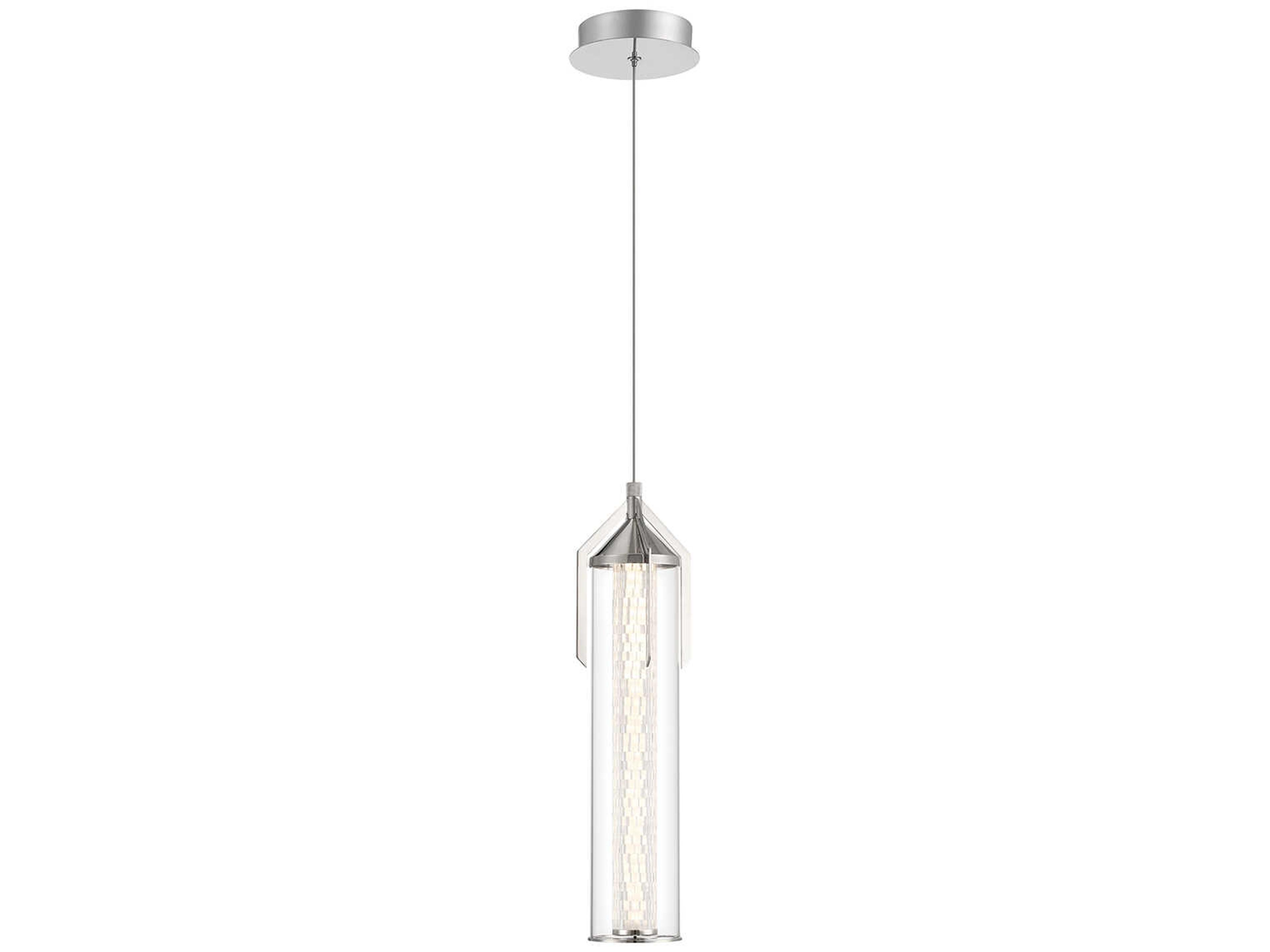Espada 1-Light Polished Nickel Crystal Glass Cylinder Mini Pendant