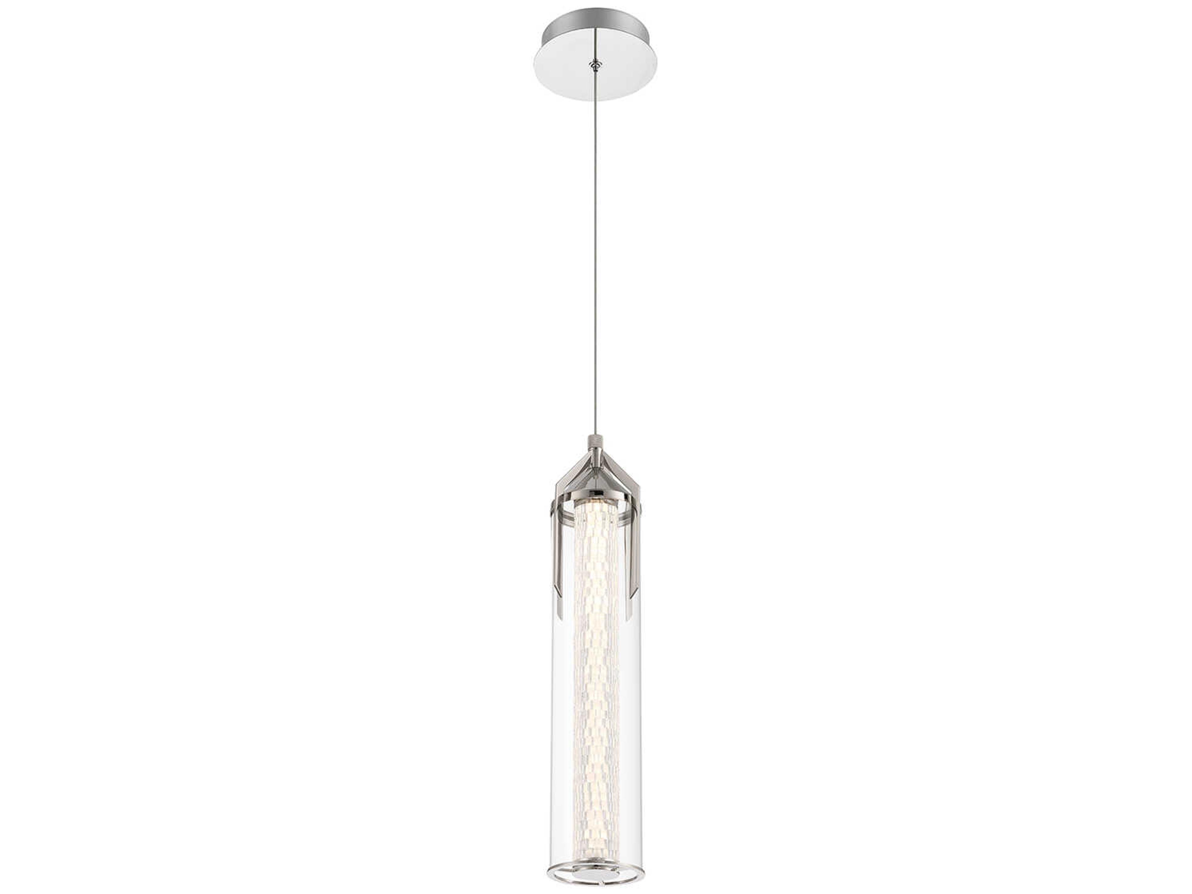 Eurofase Espada 1-Light Polished Nickel Crystal Glass Cylinder Mini Pendant