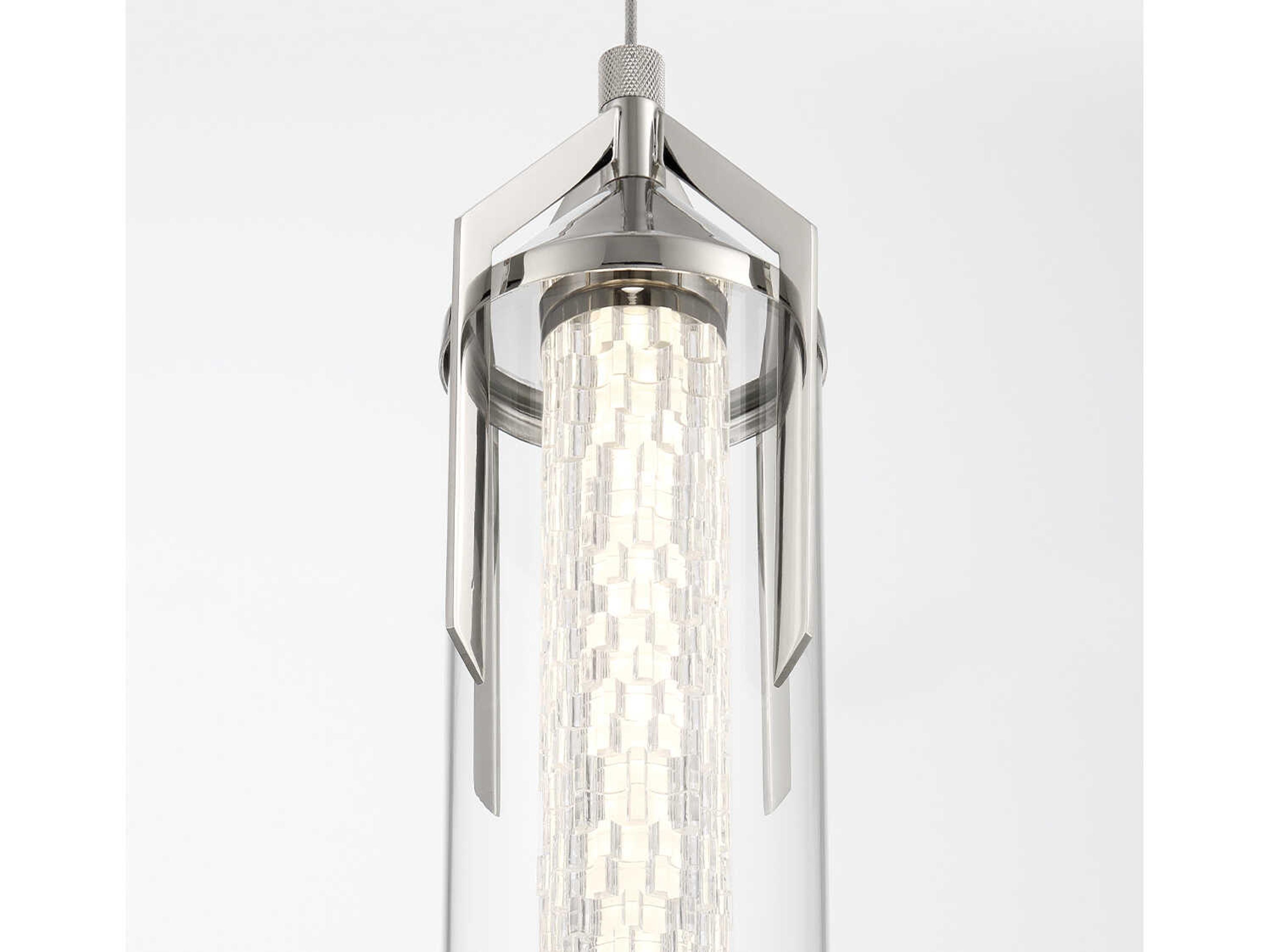 Eurofase Espada 1-Light Polished Nickel Crystal Glass Cylinder Mini Pendant