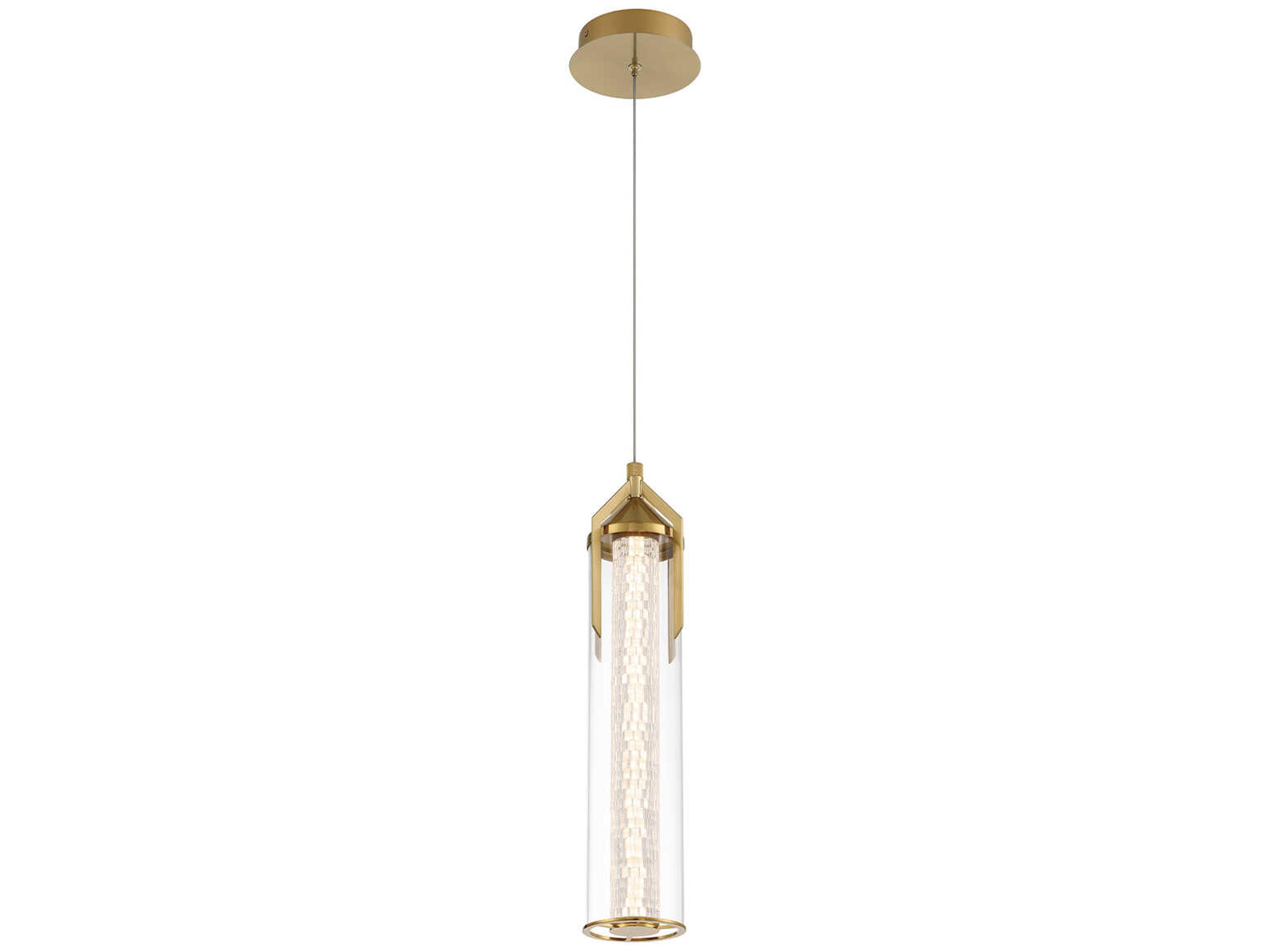 Eurofase Espada 1-Light Gold Crystal Glass Cylinder Mini Pendant